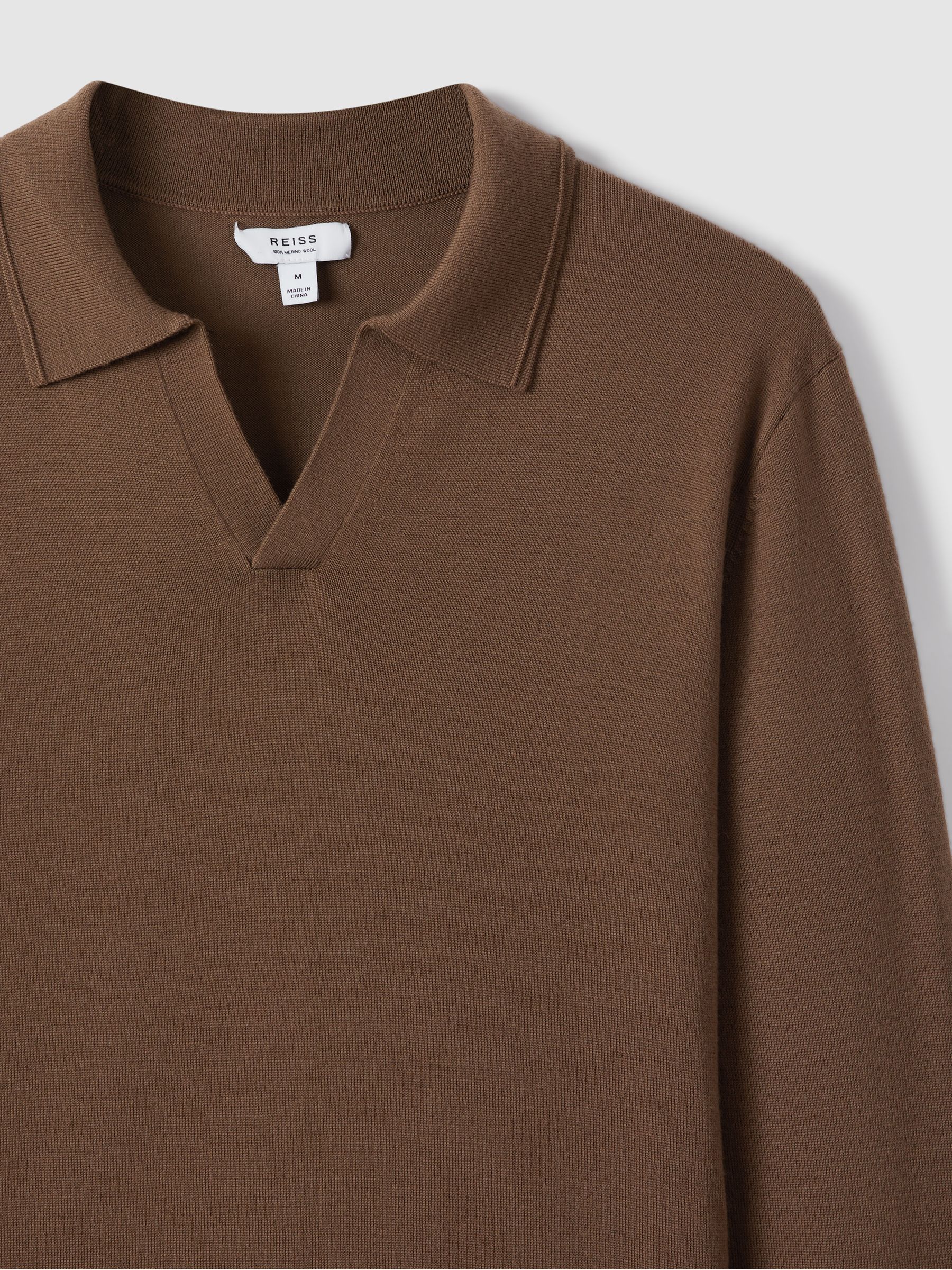 Merino Wool Half-Zip Polo Shirt in Pecan Brown - Image 5 of 6