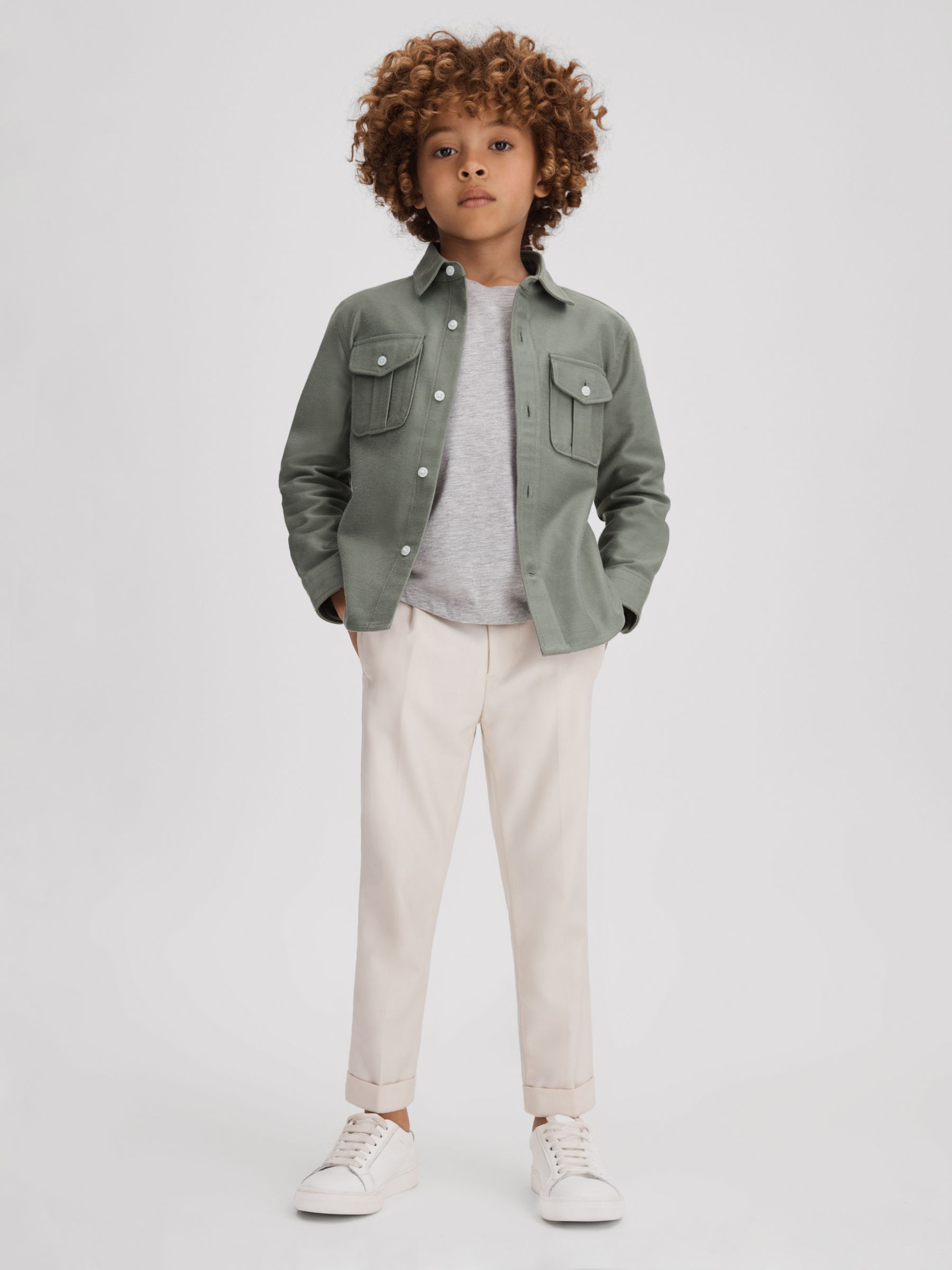 3-9 yrs Brushed Cotton Patch Pocket Overshirt in Pistachio - Image 1 of 4
