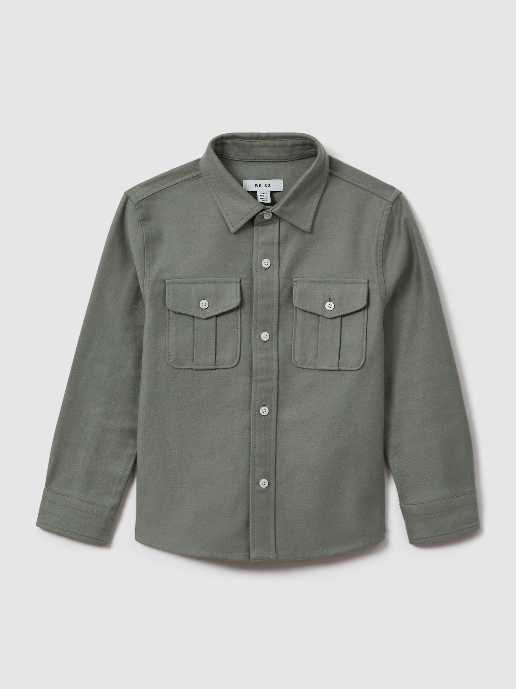 3-9 yrs Brushed Cotton Patch Pocket Overshirt in Pistachio - Image 2 of 4