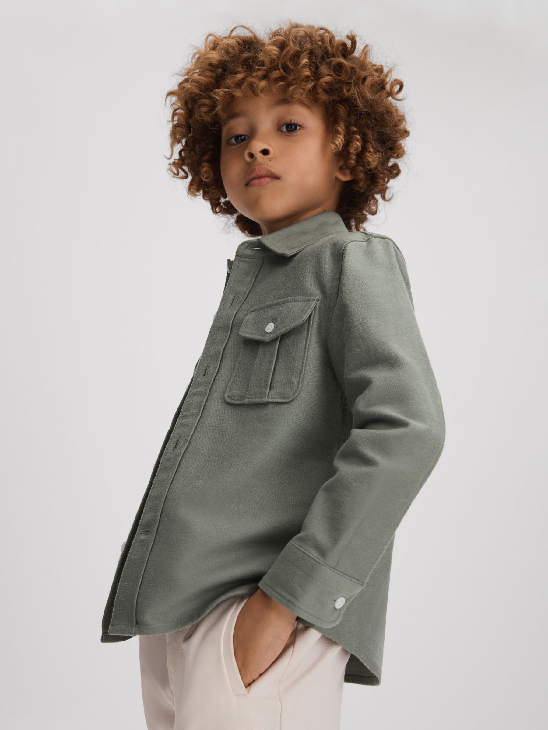 3-9 yrs Brushed Cotton Patch Pocket Overshirt in Pistachio - Image 3 of 4