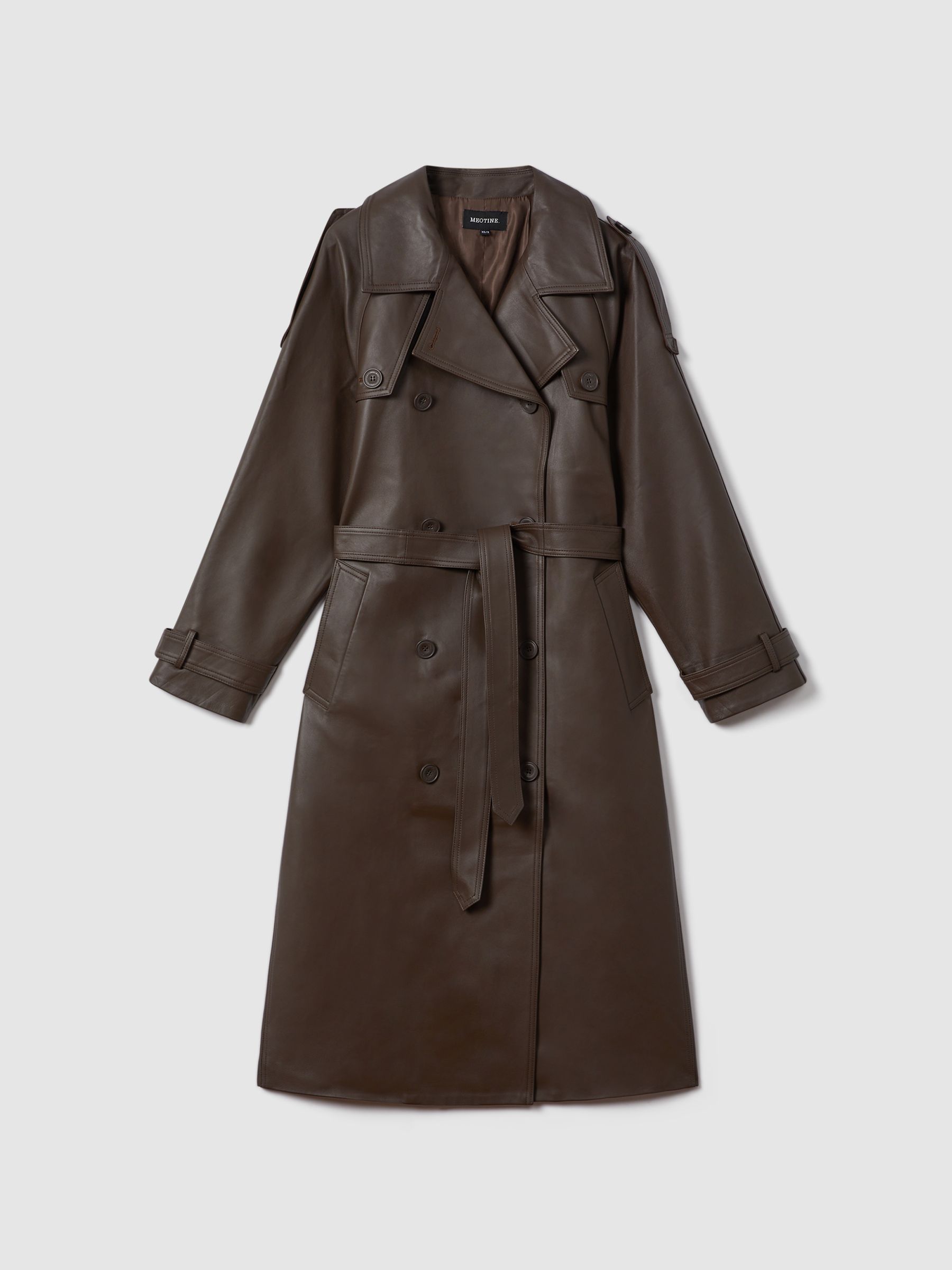 Meotine Leather Mid Length Trenchcoat in Dark Brown - Image 2 of 9