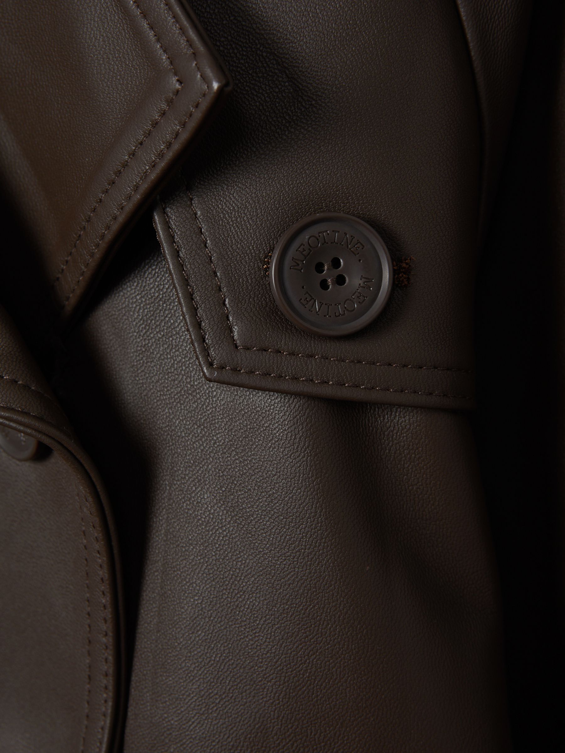 Meotine Leather Mid Length Trenchcoat in Dark Brown - Image 9 of 9