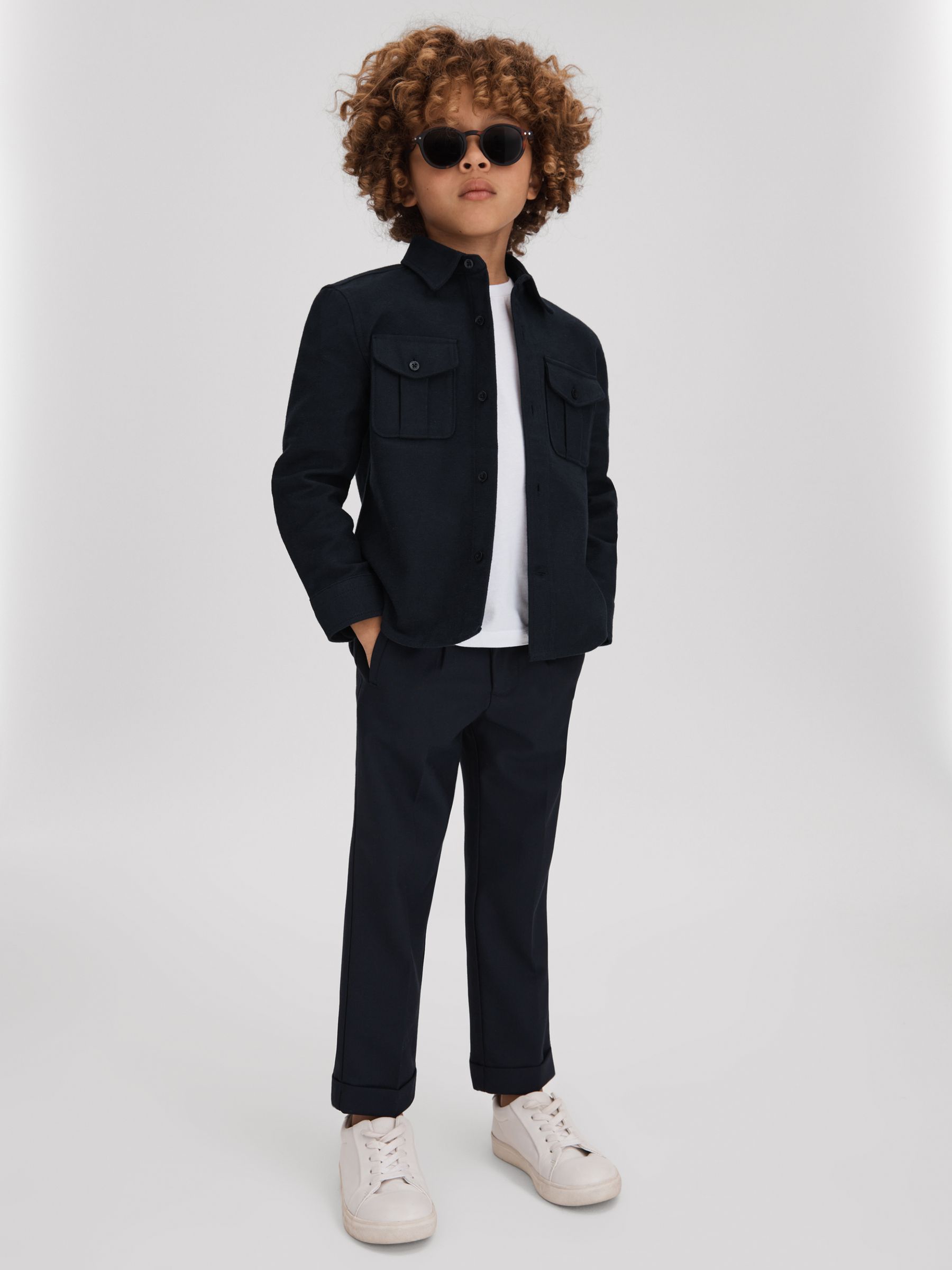 3-9 yrs Brushed Cotton Patch Pocket Overshirt in Navy - Image 1 of 4