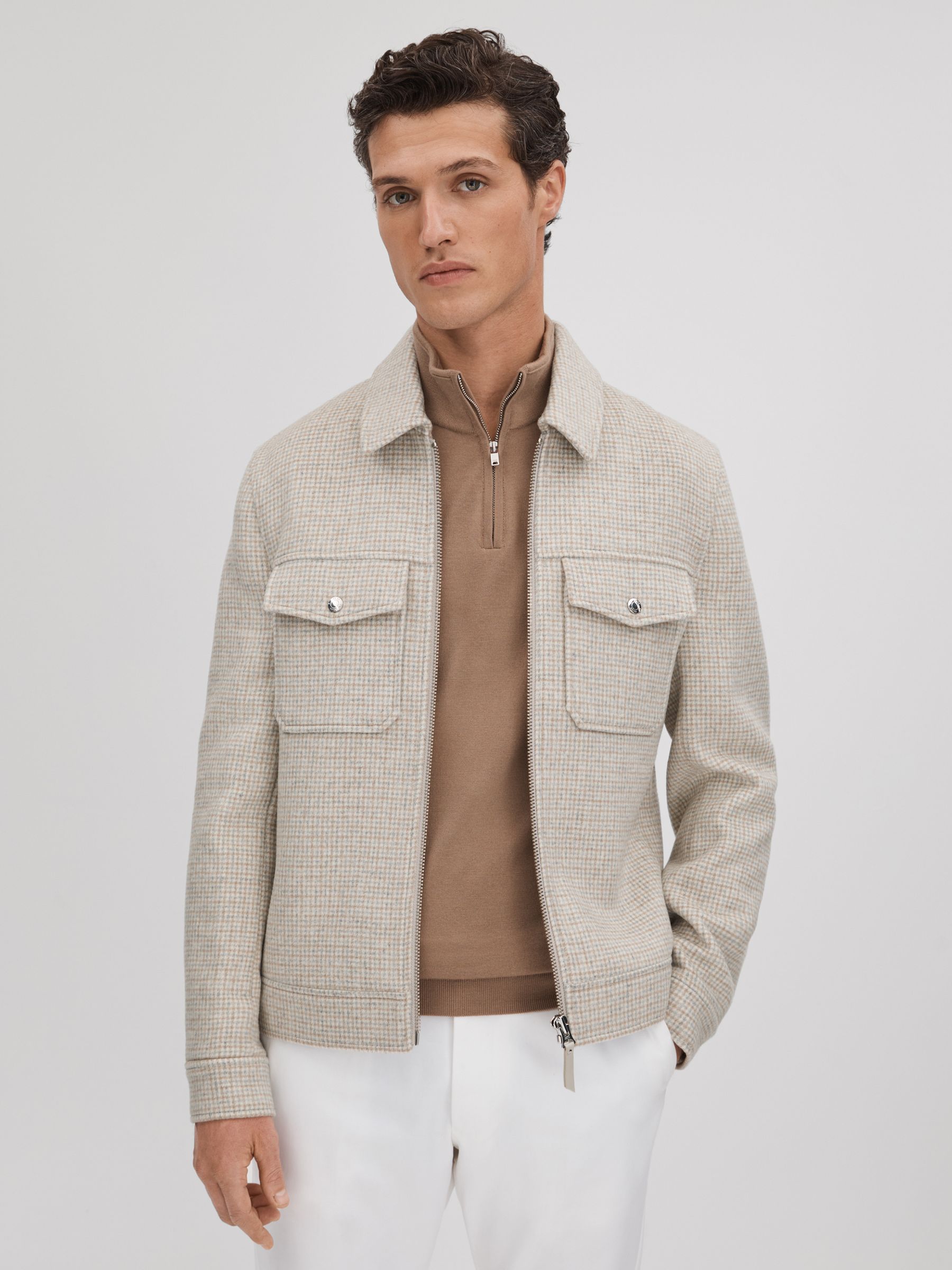 Brushed Wool Blend Zip-Through Jacket in Oatmeal - Image 1 of 6