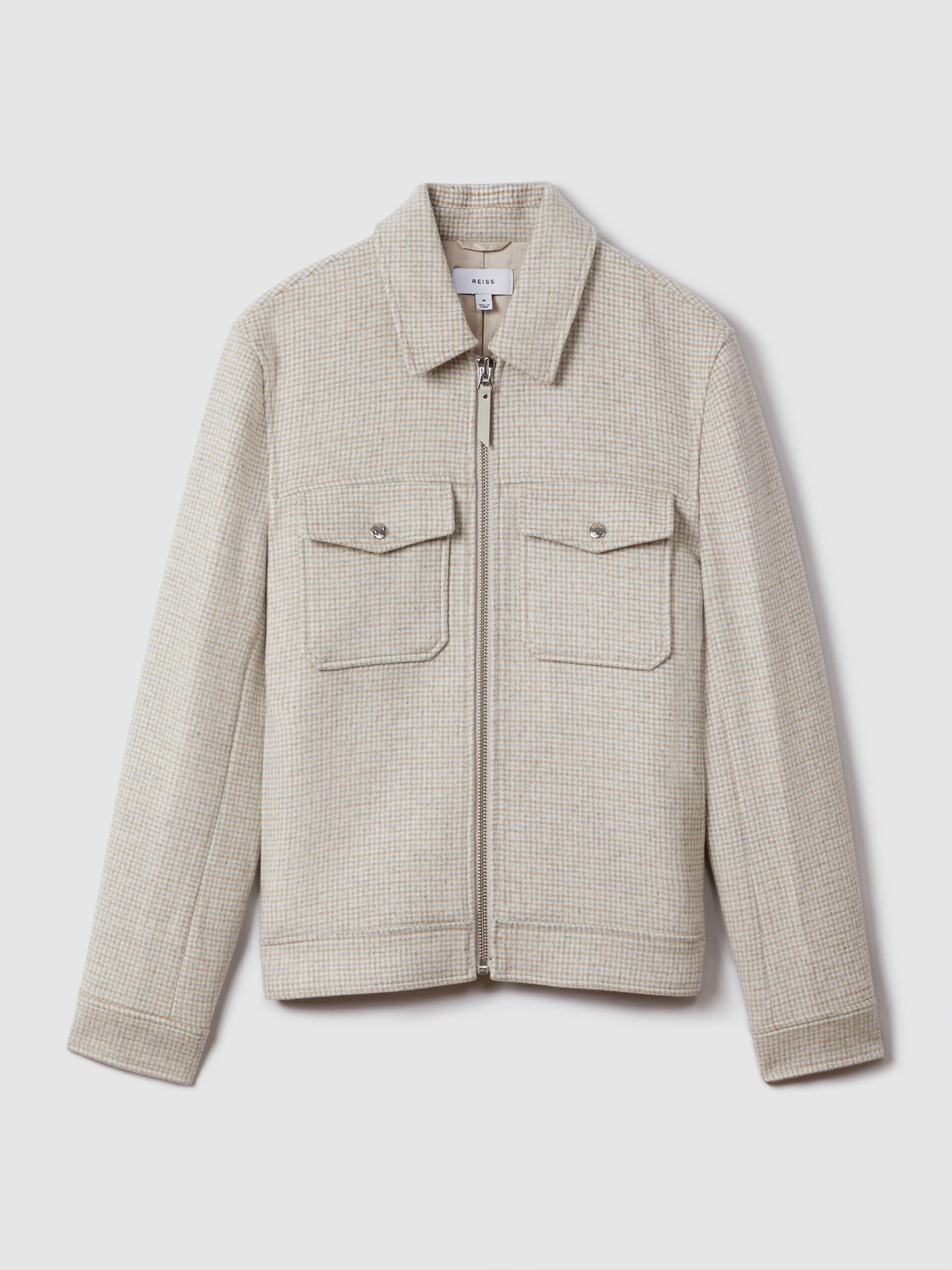【REISS】Drew Check Wool Jacket B レザー ウールジャケット REISS Wool-Blend Twill Zipped Jacket in Black/White | endource
