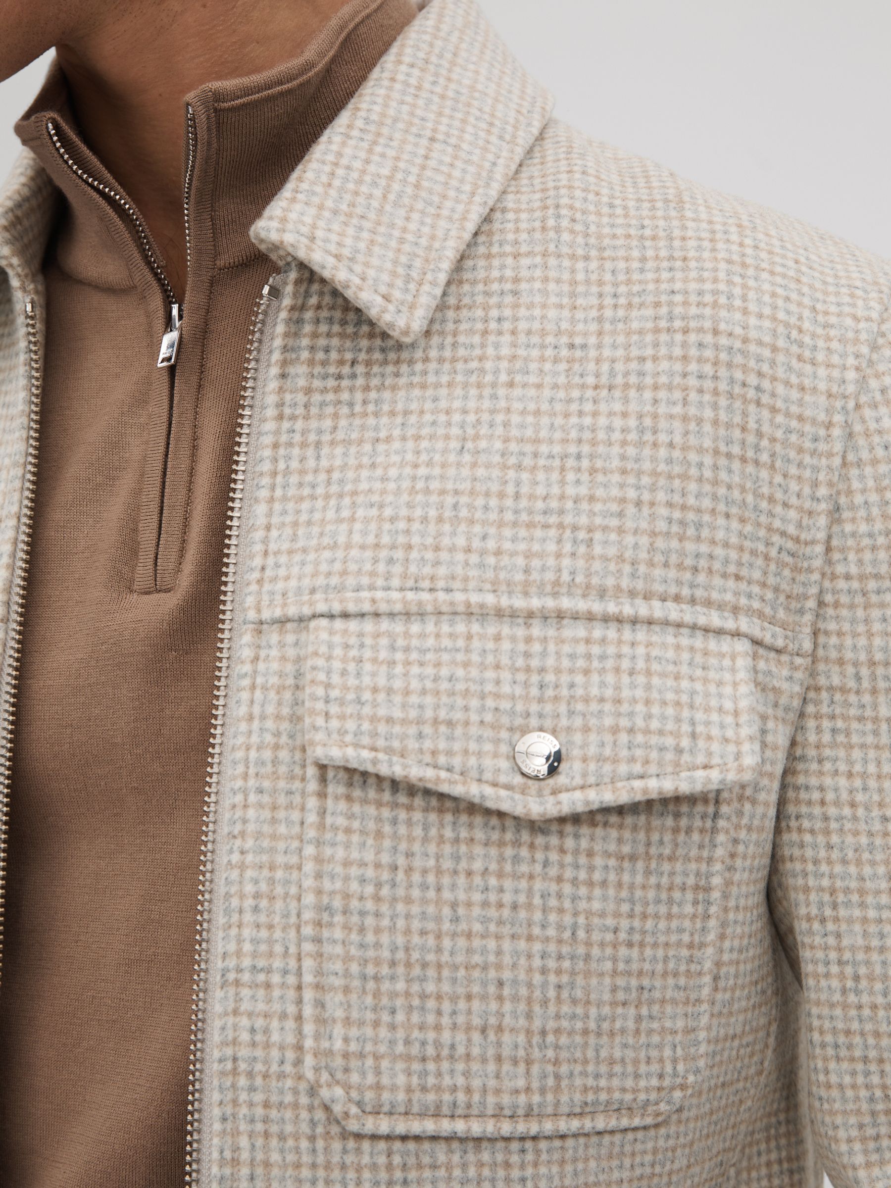 Brushed Wool Blend Zip-Through Jacket in Oatmeal - Image 4 of 6