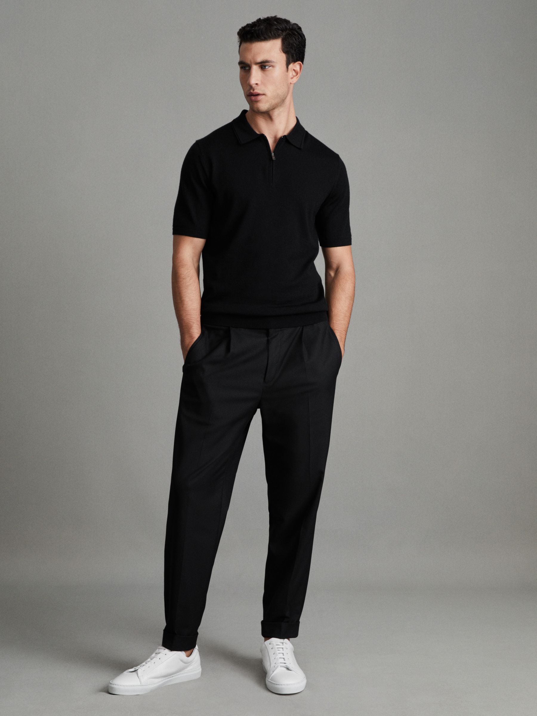 Maxwell Black/Gunmetal Merino Wool Half-Zip Polo Shirt - Image 3 of 6