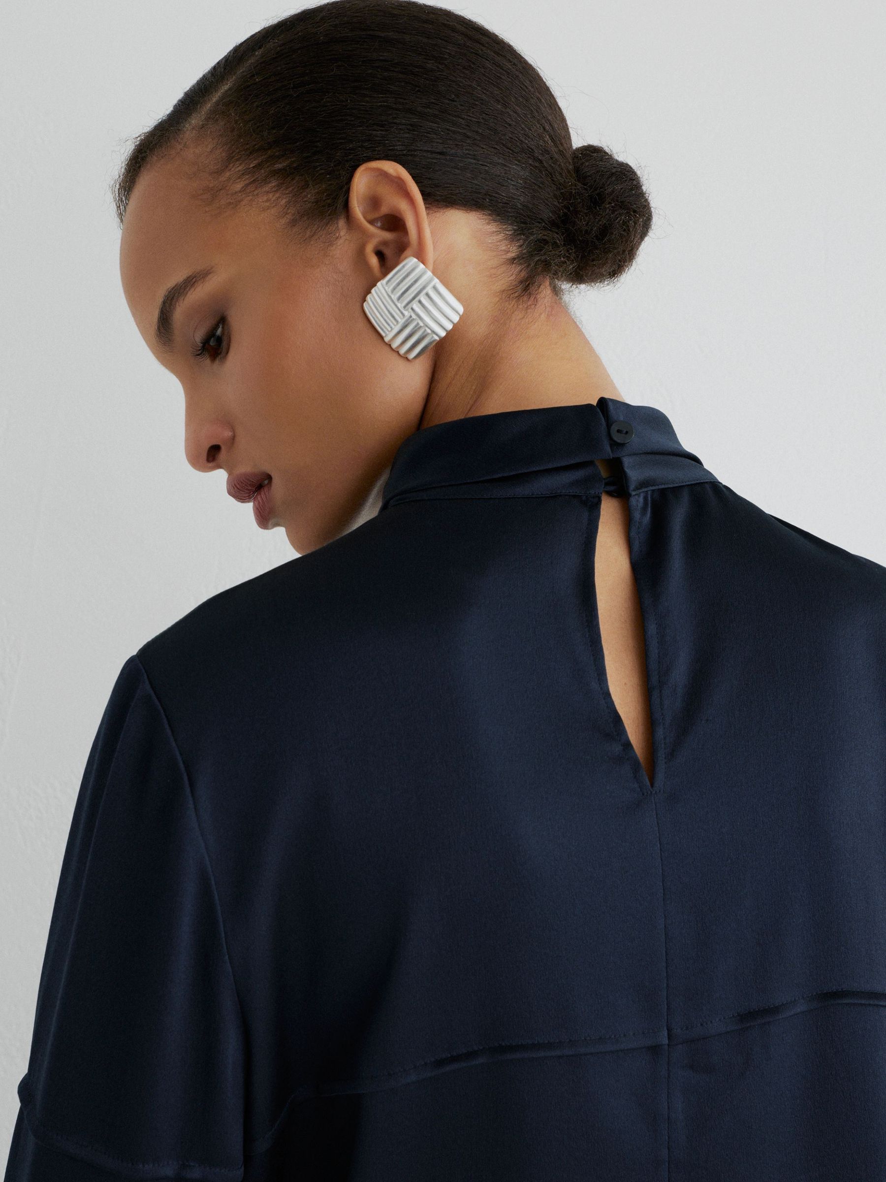 Atelier Silk Colour-Block High-Neck Blouse in Navy/Black - Image 4 of 6