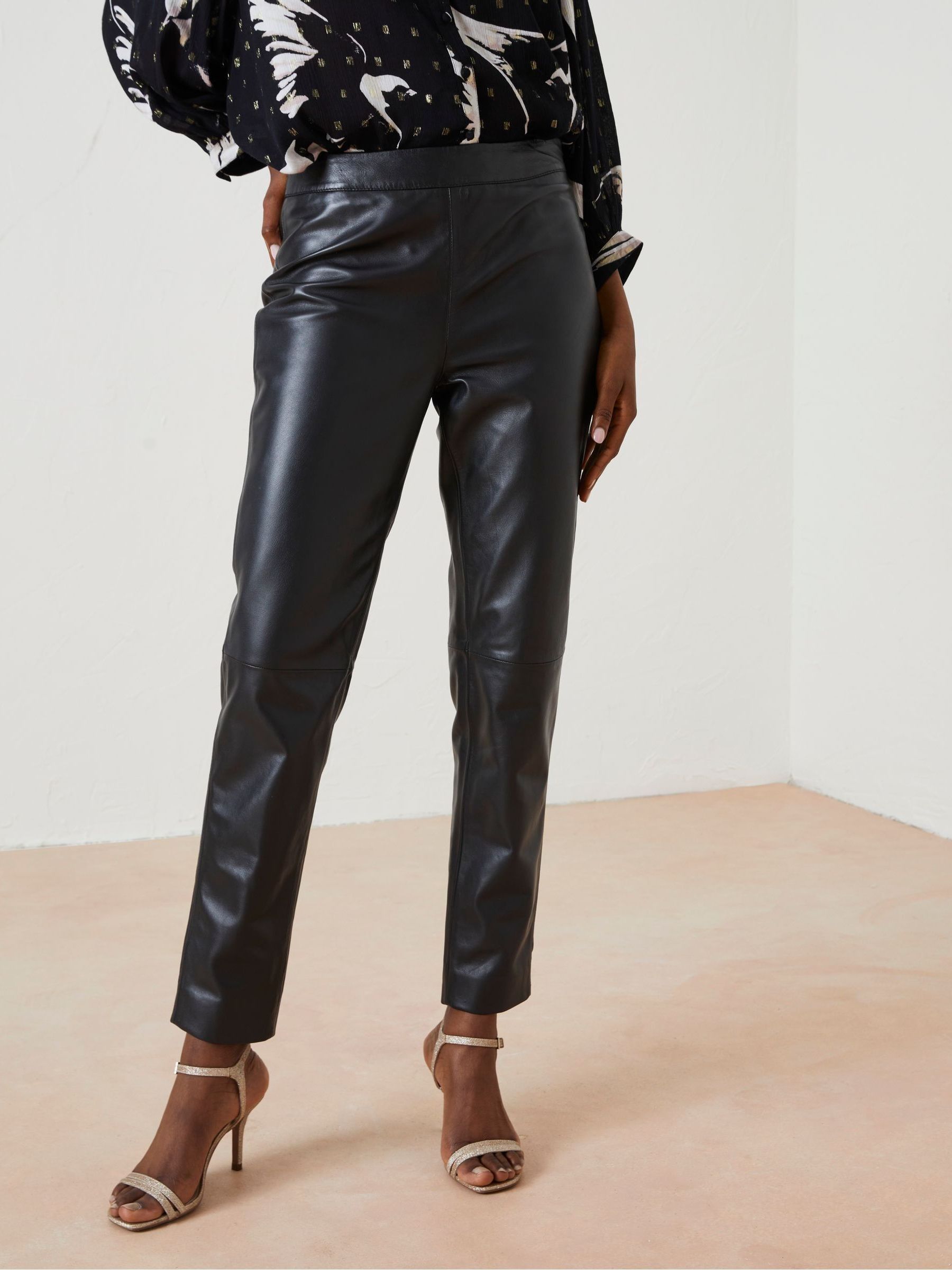 Black Lana Leather Tapered Trousers - Image 2 of 6