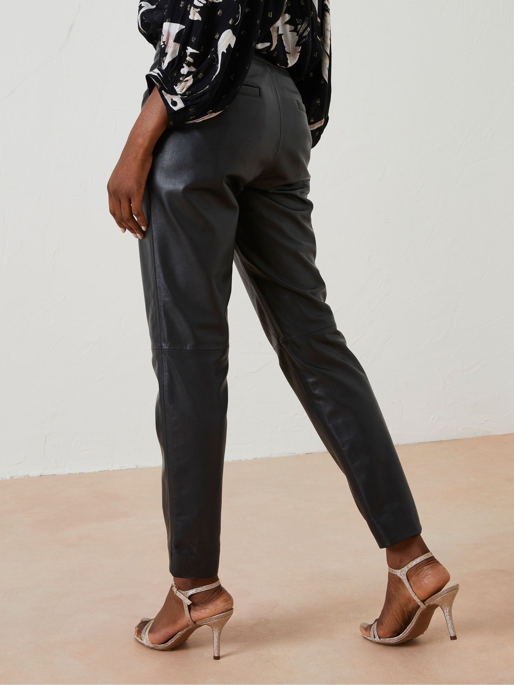 Black Lana Leather Tapered Trousers - Image 3 of 6