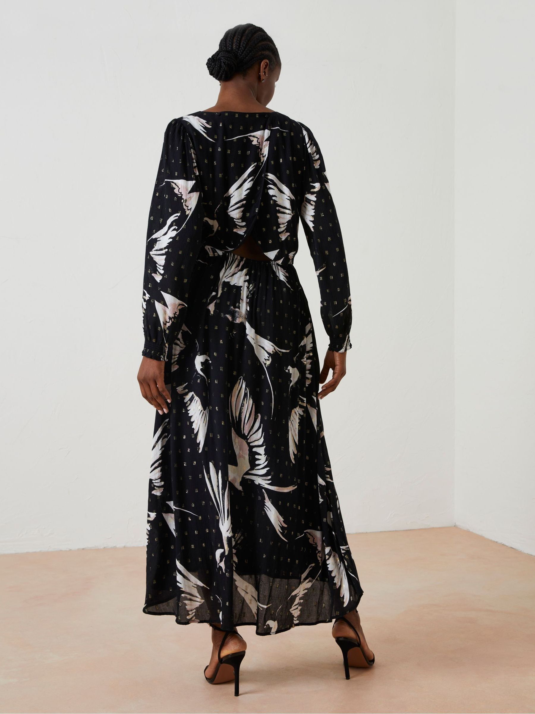 Black Elaine Swallow Print Midi Dress - Image 3 of 6