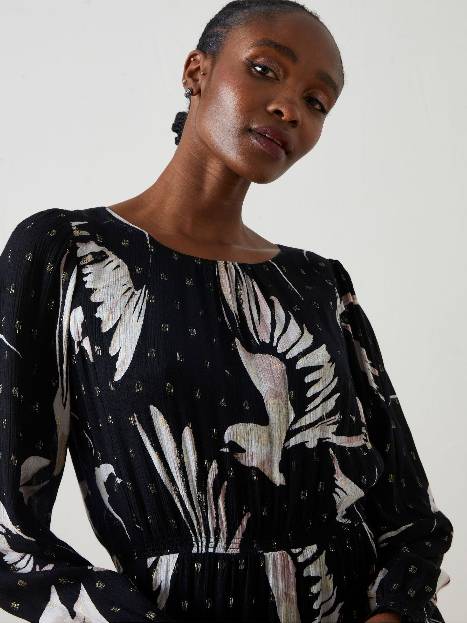 Black Elaine Swallow Print Midi Dress - Image 4 of 6