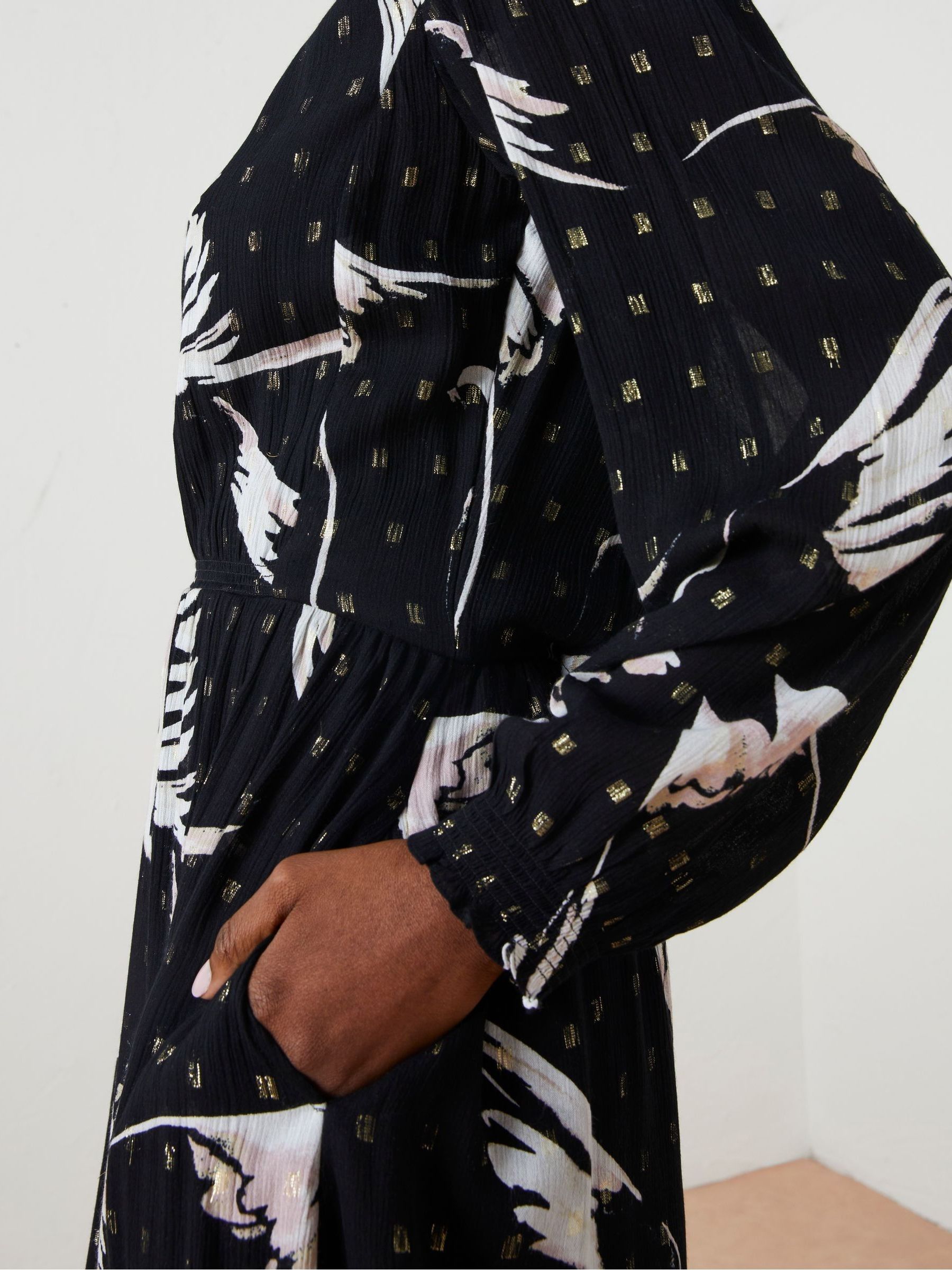 Black Elaine Swallow Print Midi Dress - Image 5 of 6