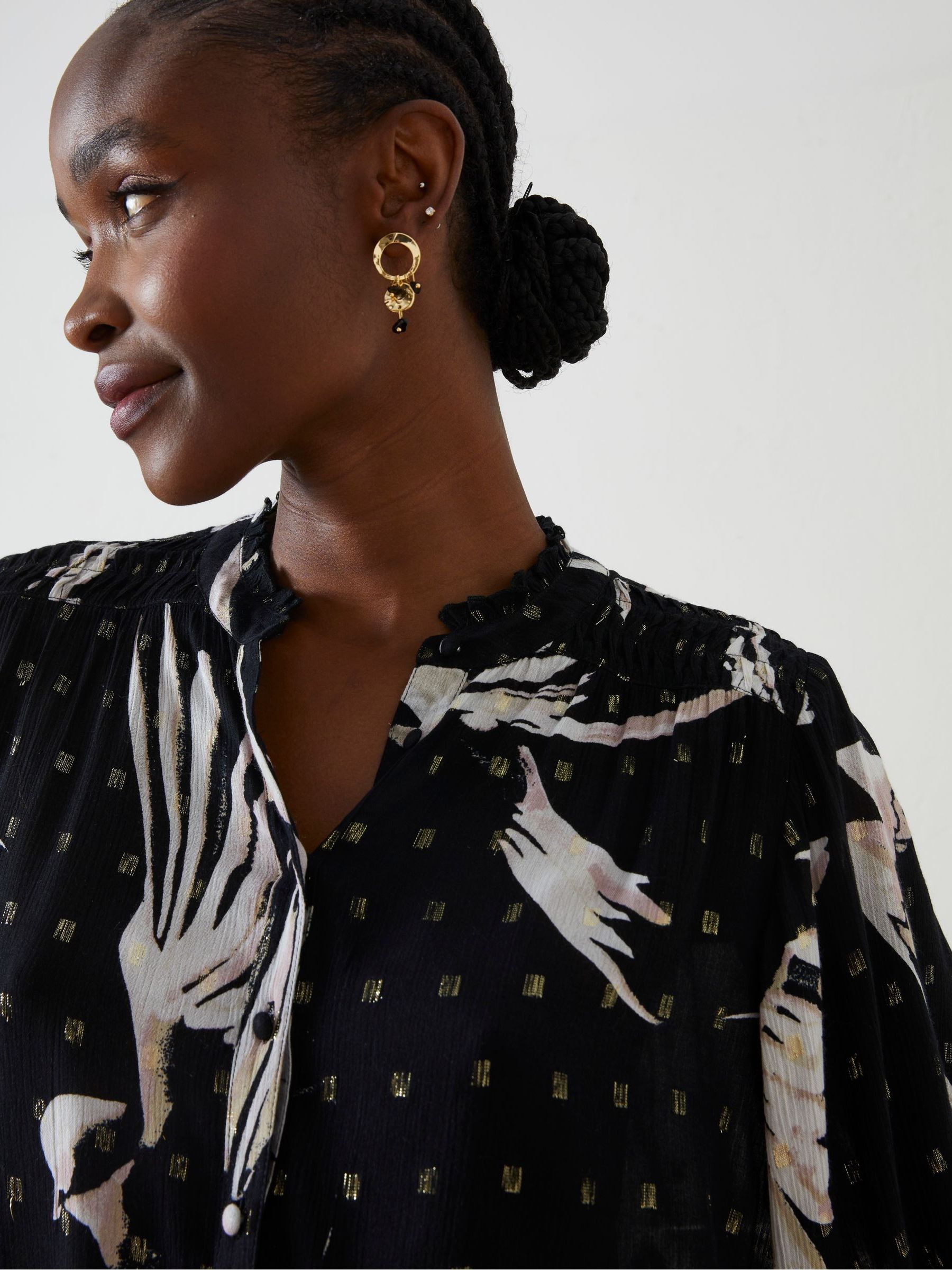 Black Evelyn Swallow Print Blouse - Image 3 of 5