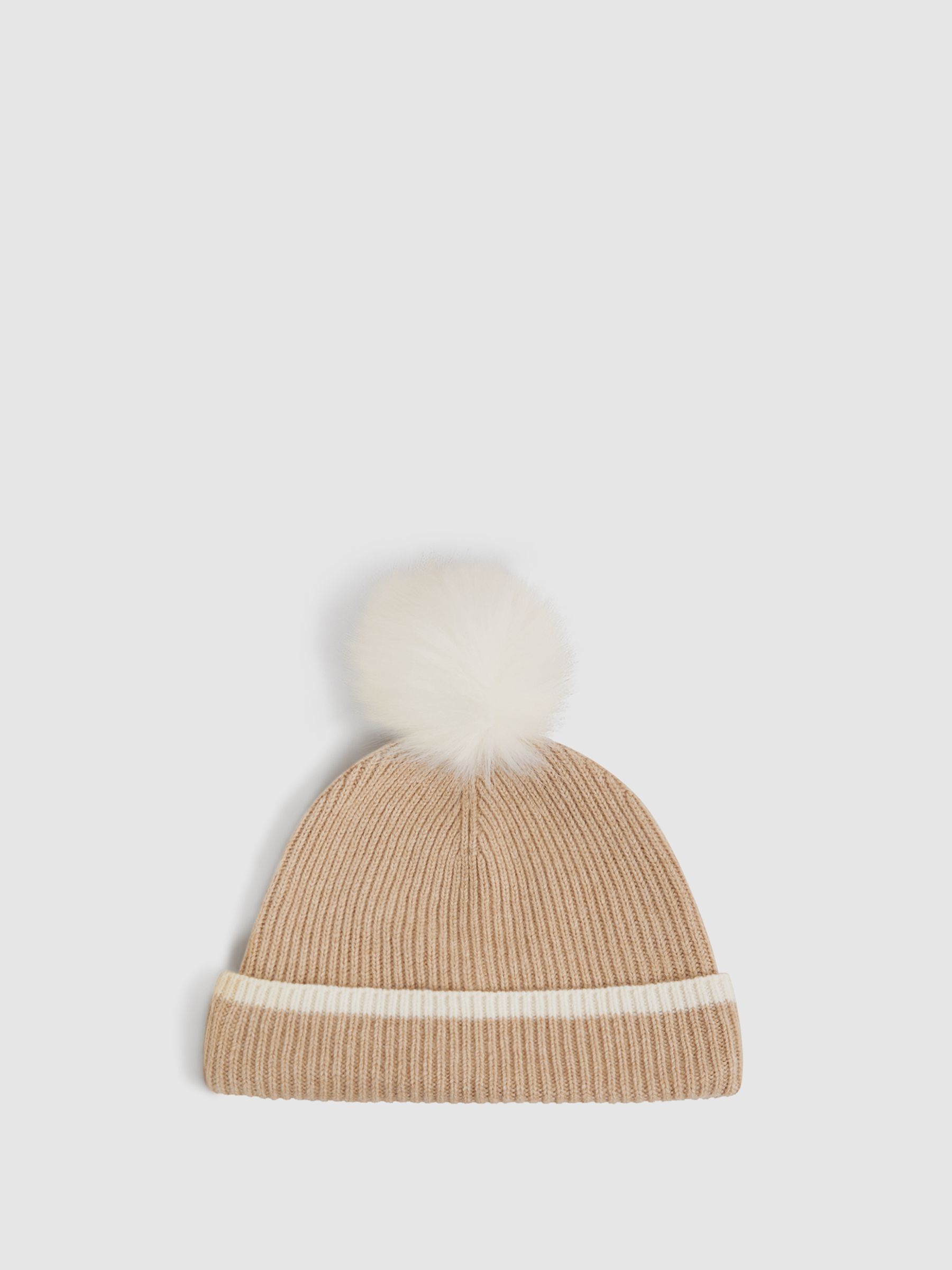 Wool Ribbed Pom-Pom Hat in Camel - Image 1 of 5