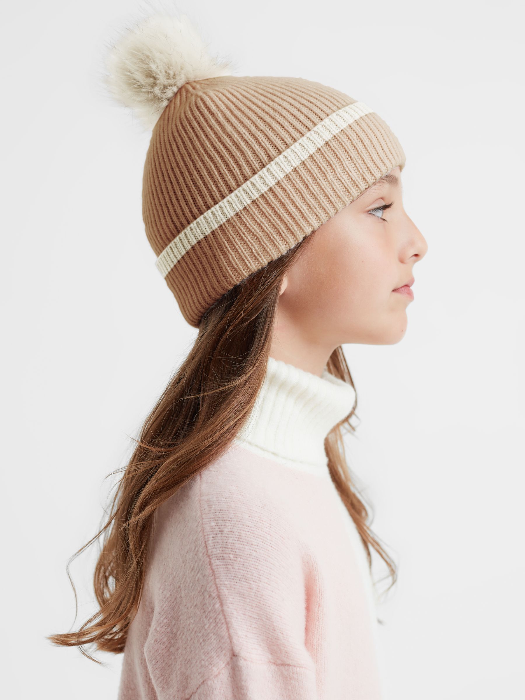 Wool Ribbed Pom-Pom Hat in Camel - Image 2 of 5