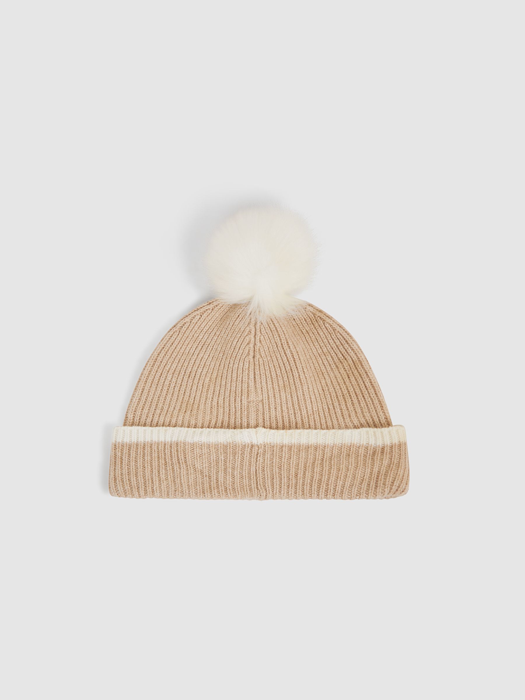 Wool Ribbed Pom-Pom Hat in Camel - Image 4 of 5