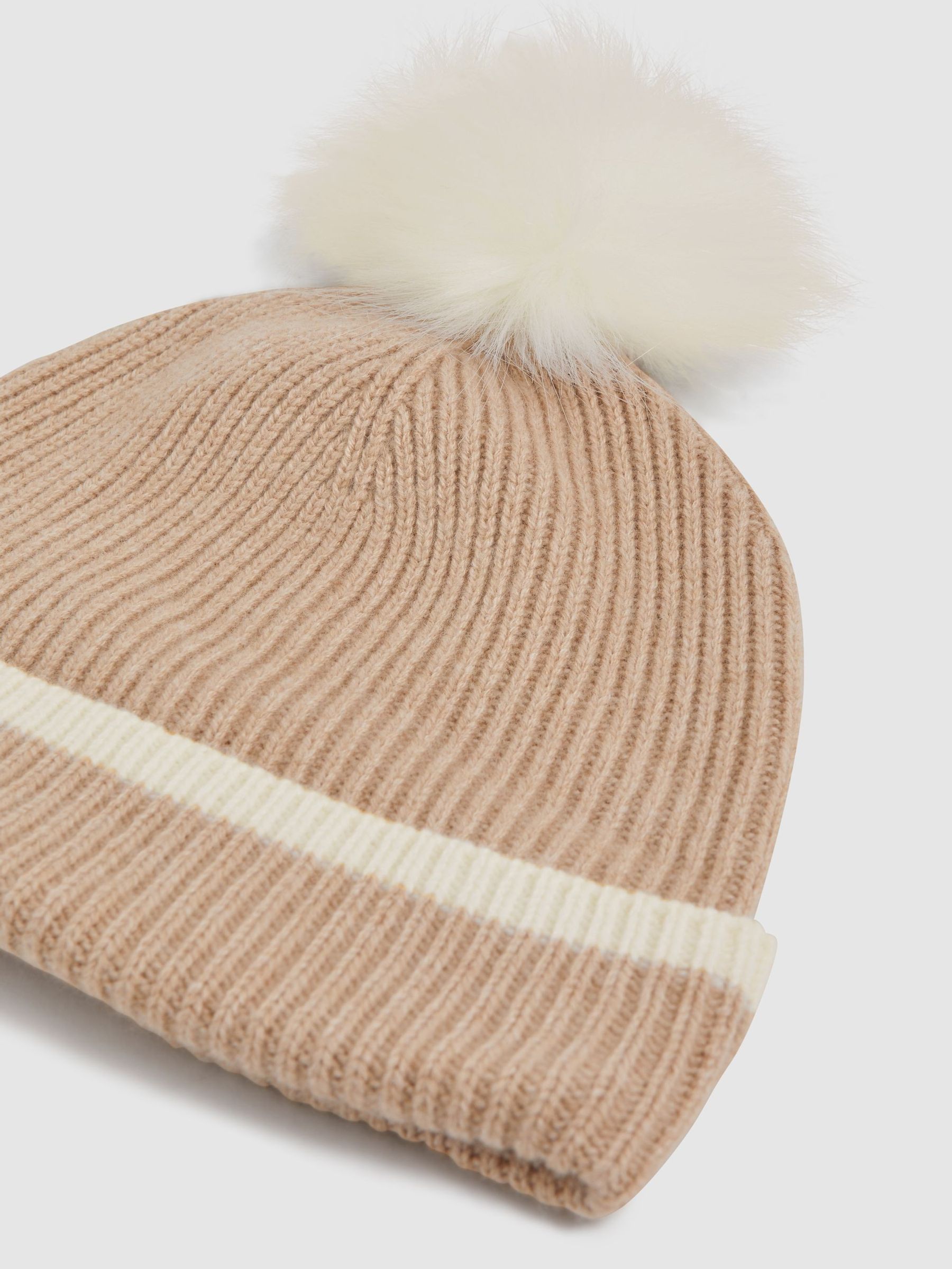 Wool Ribbed Pom-Pom Hat in Camel - Image 5 of 5