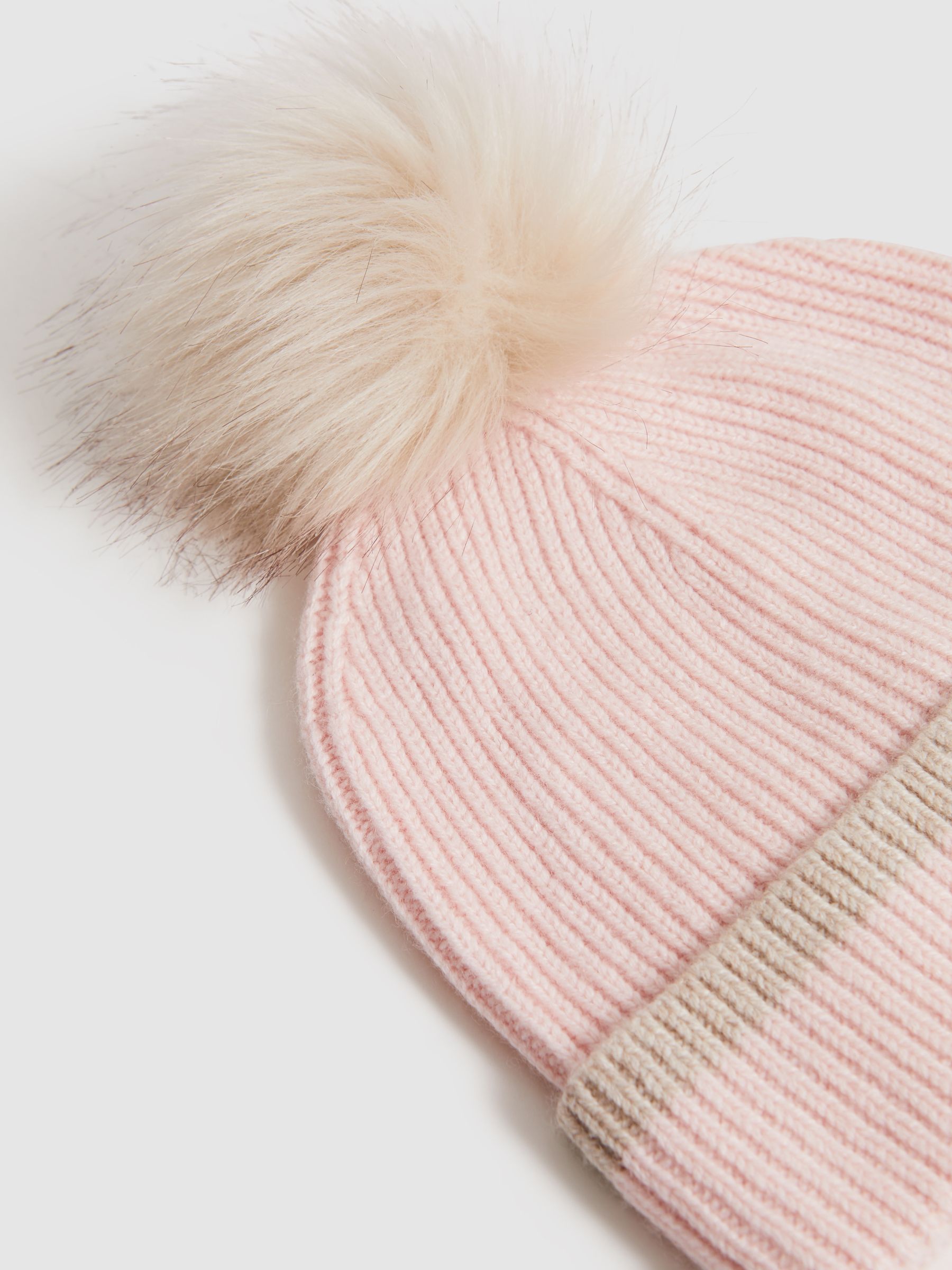 Wool Ribbed Pom-Pom Hat in Pink - Image 4 of 4
