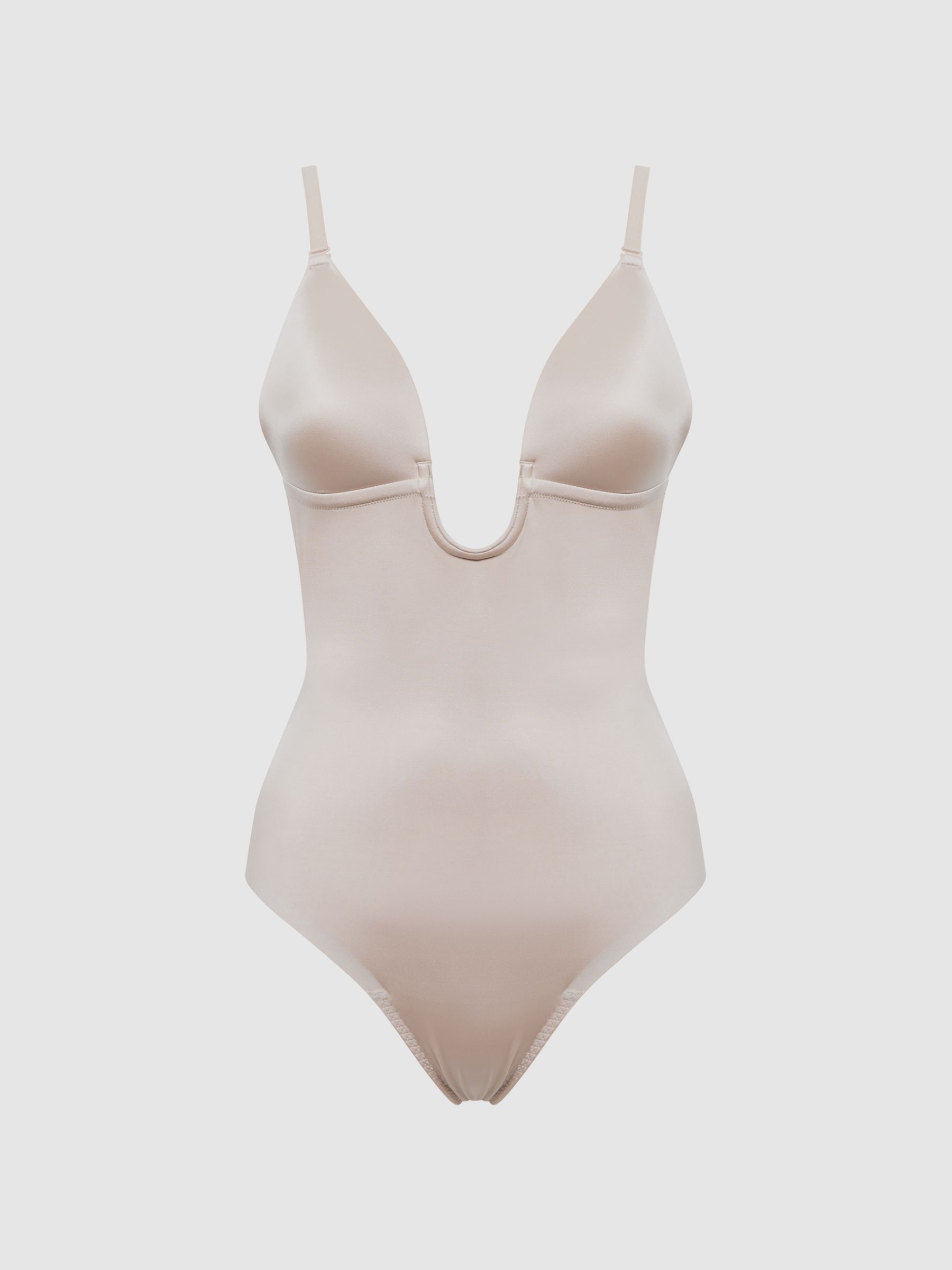 Spanx Plunge Low-Back Plunge Neck Thong Bodysuit in Champagne Beige - Image 2 of 5