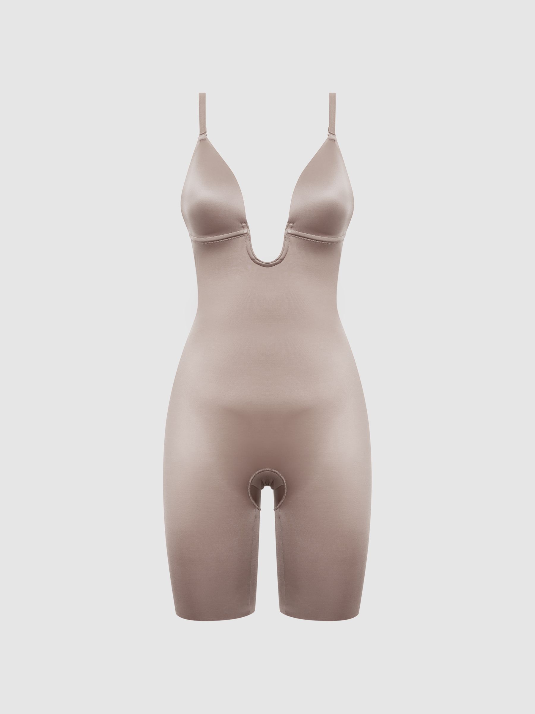 Spanx Shapewear Firming Plunge Low-Back Mid-Thigh Bodysuit in Cafe Au Lait - Image 2 of 5