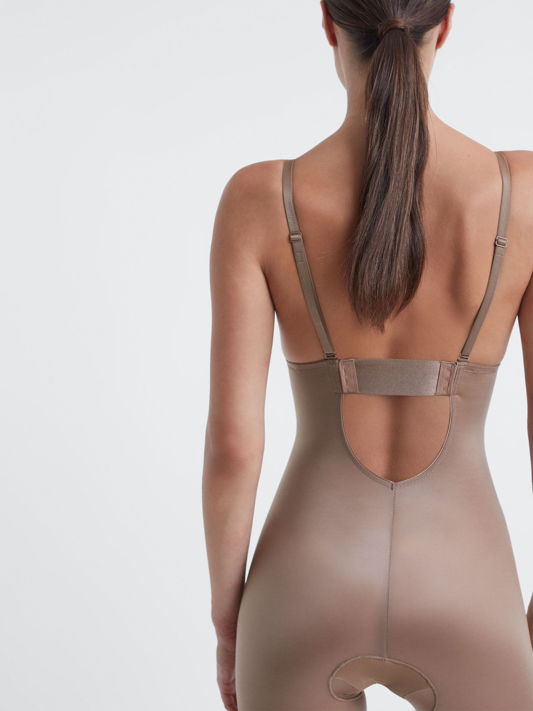Spanx Shapewear Firming Plunge Low-Back Mid-Thigh Bodysuit in Cafe Au Lait - Image 4 of 5