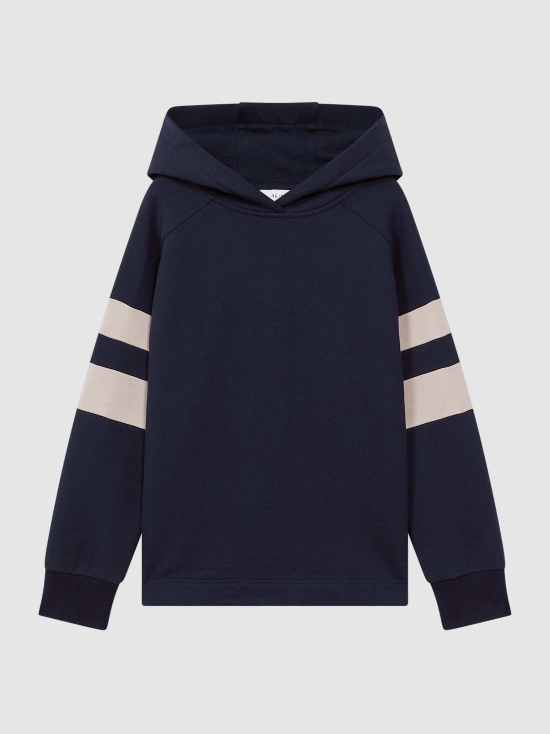 Cotton Blend Striped Hoodie in Navy/Stone - Image 2 of 5