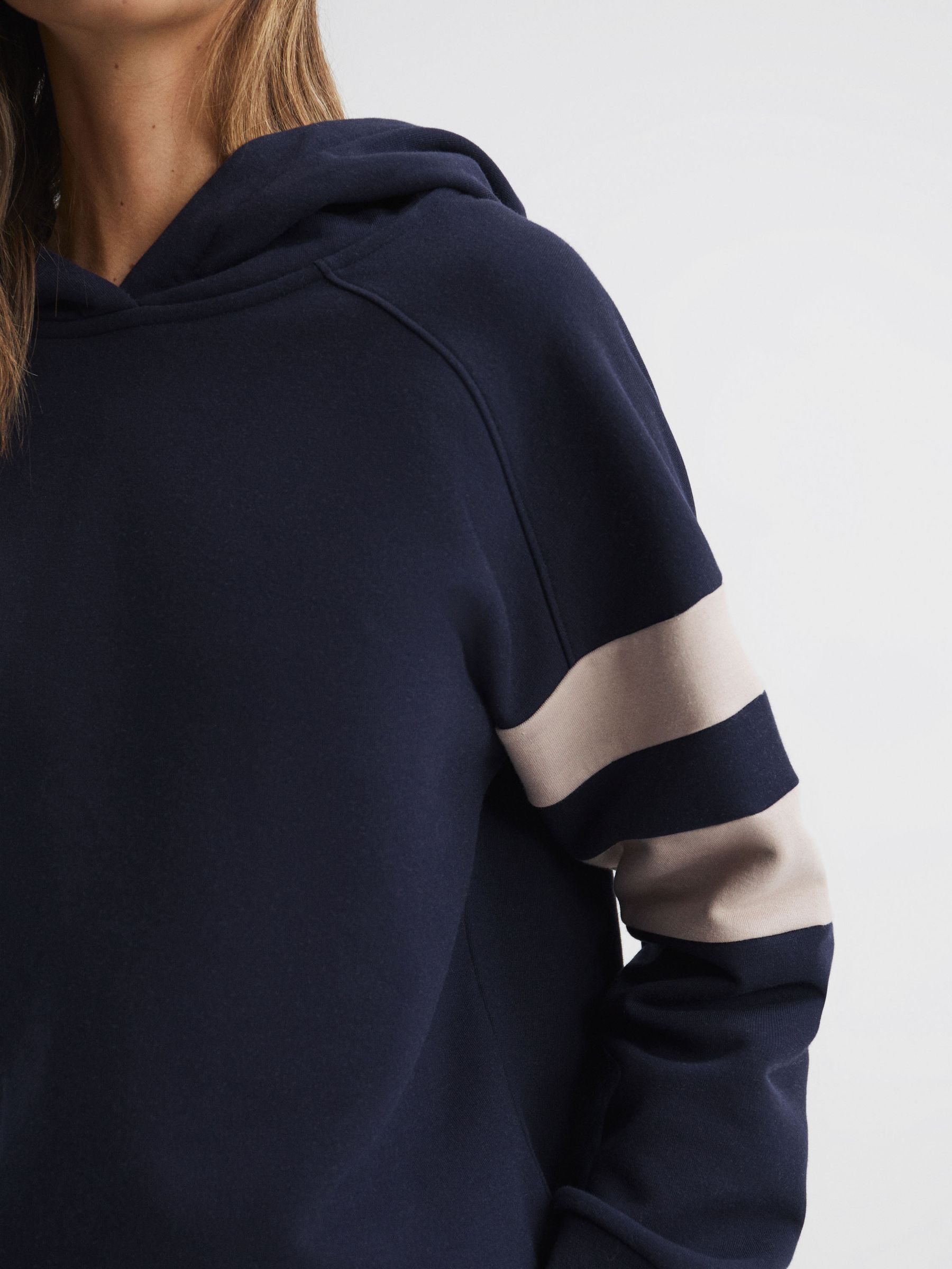 Cotton Blend Striped Hoodie in Navy/Stone - Image 4 of 5