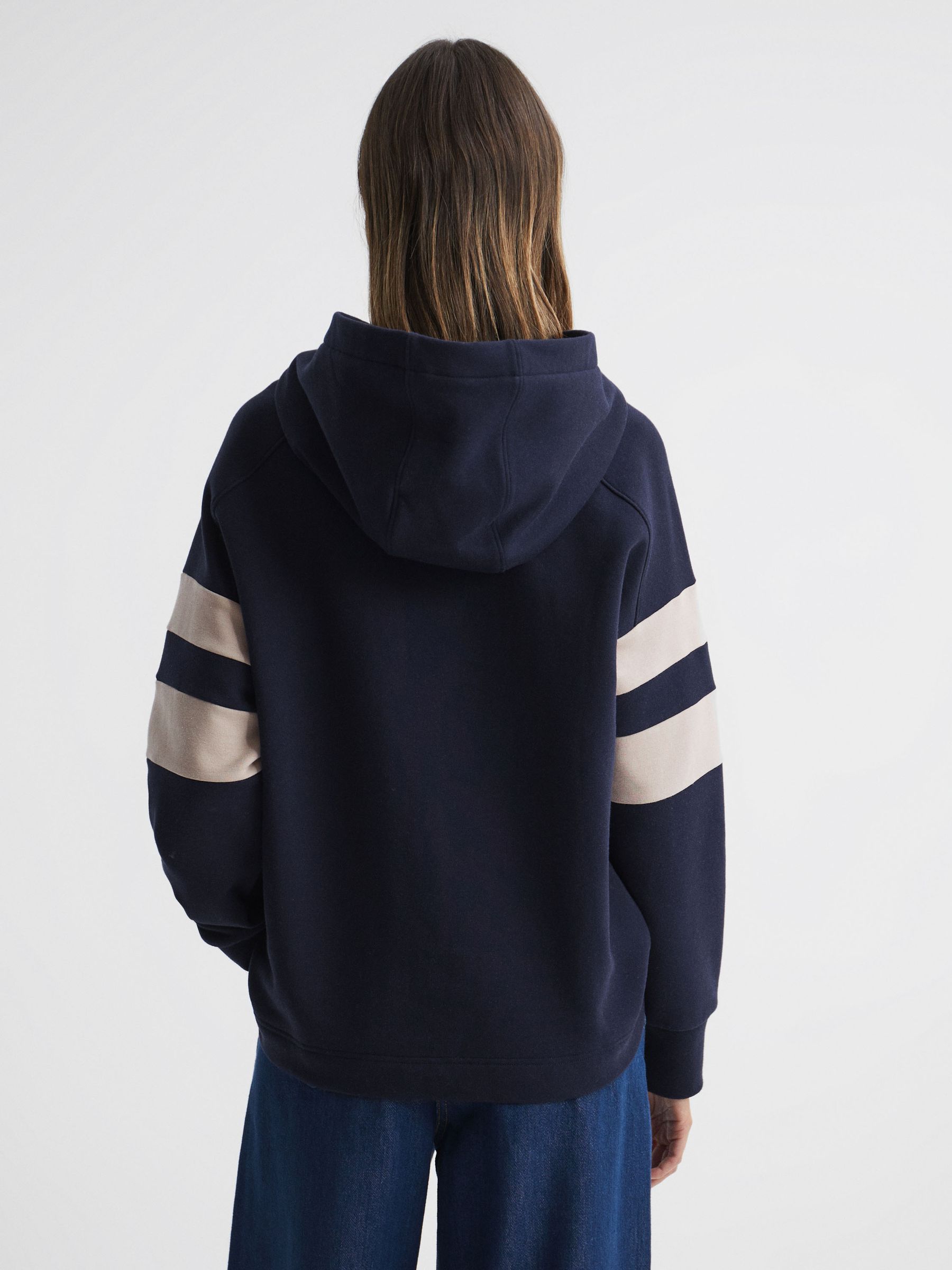 Cotton Blend Striped Hoodie in Navy/Stone - Image 5 of 5