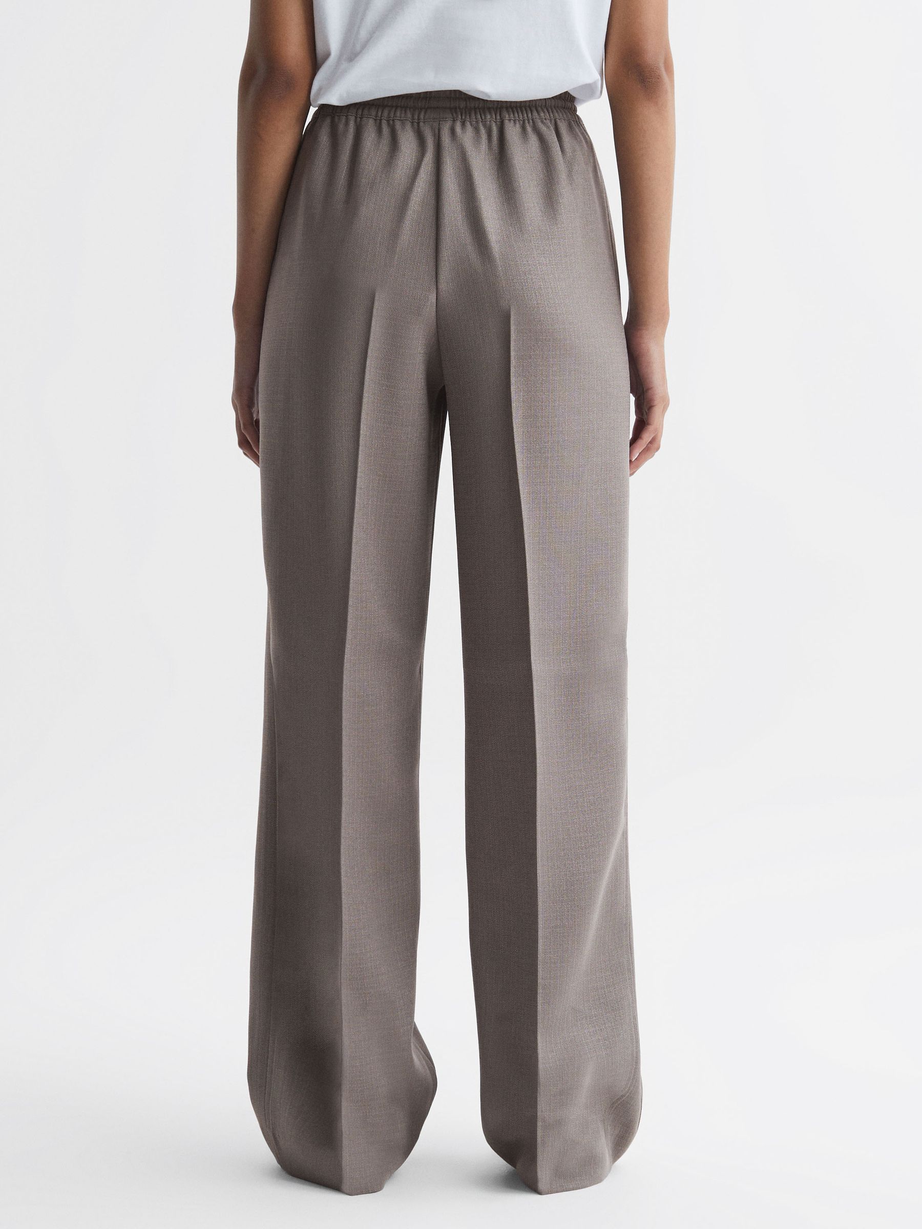 Reiss Drawstring Wide Leg Trousers in Mink | REISS