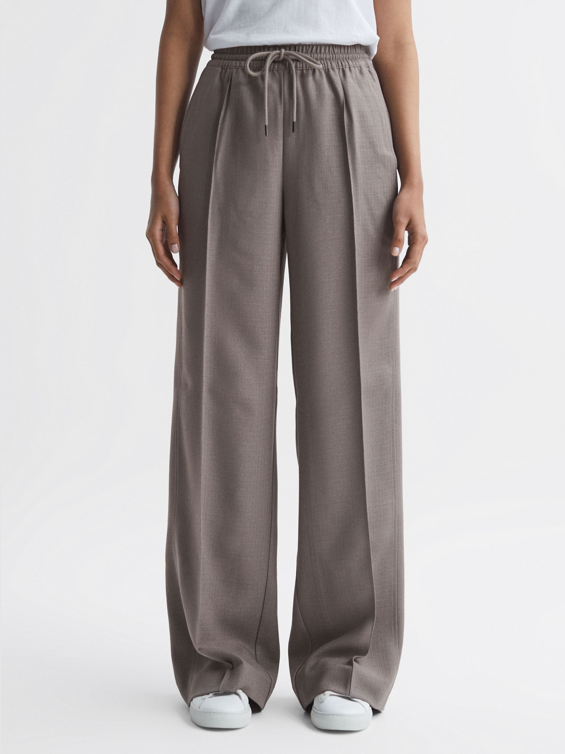 Petite Drawstring Wide Leg Trousers in Mink - Image 3 of 6