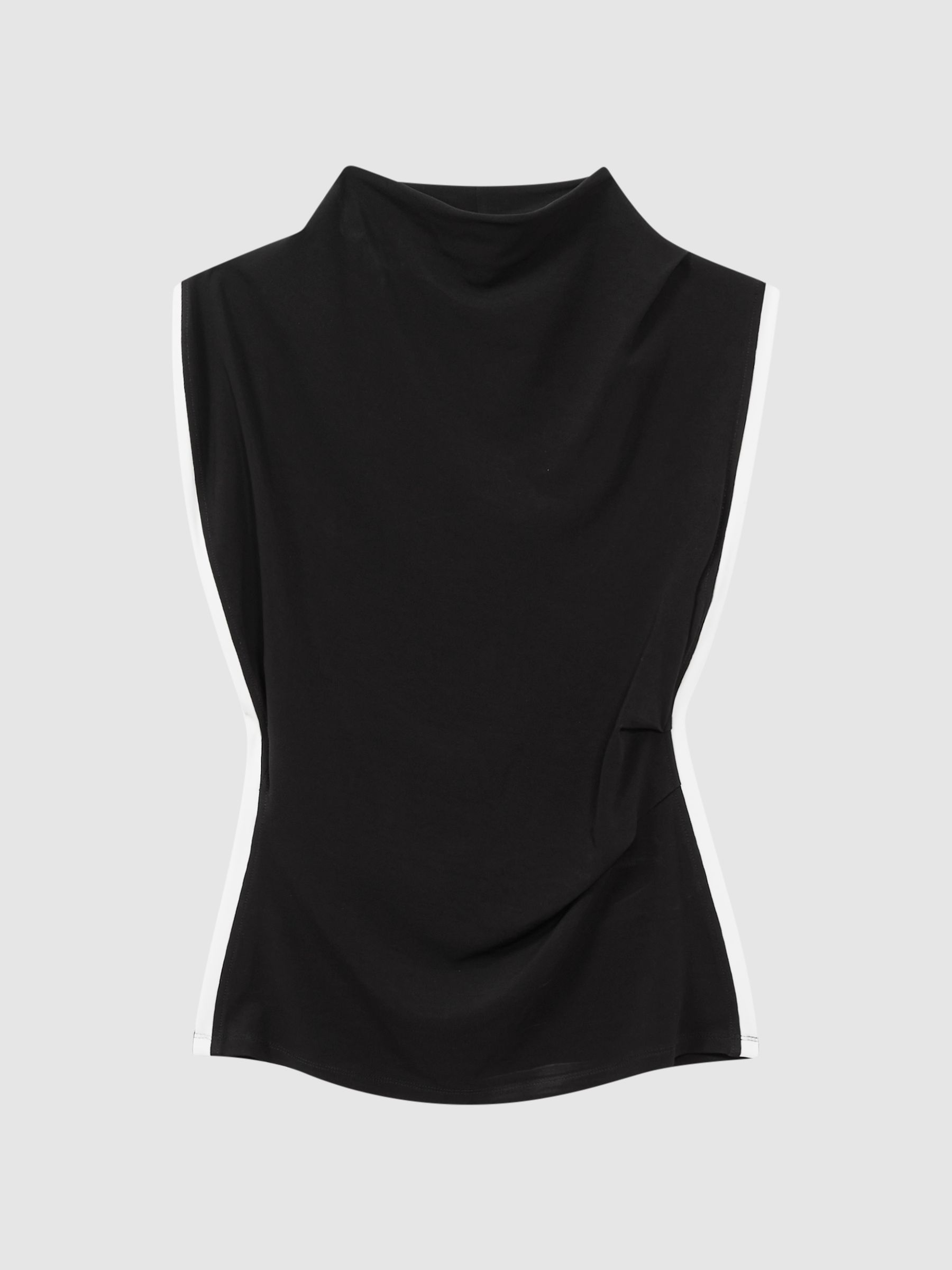 Asymmetric Contrast Trim Top in Black/Ivory - Image 2 of 5 Asymmetric Contrast Trim Top in Black/Ivory - Image 2 of 5