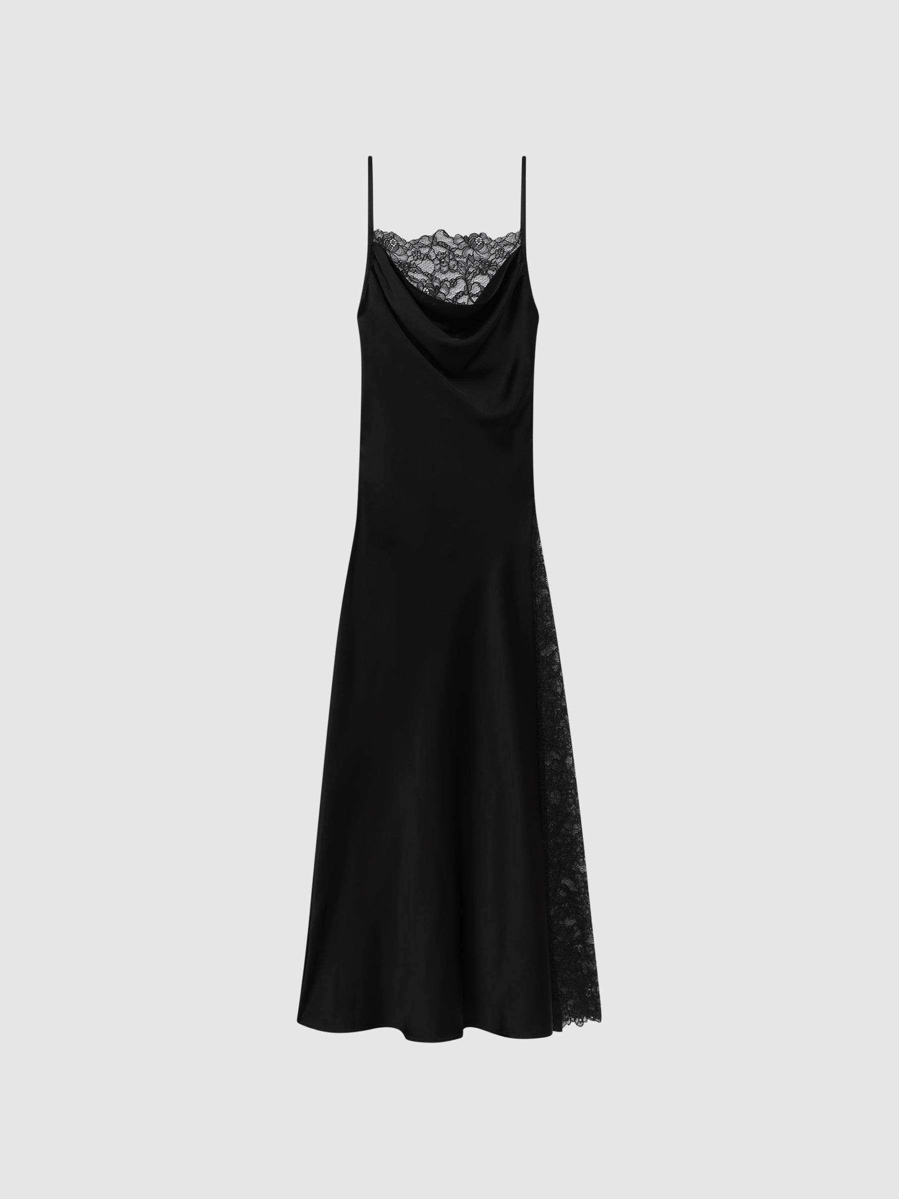 Anna Quan Satin Lace Cowl Neck Maxi Dress in Black - Image 2 of 5