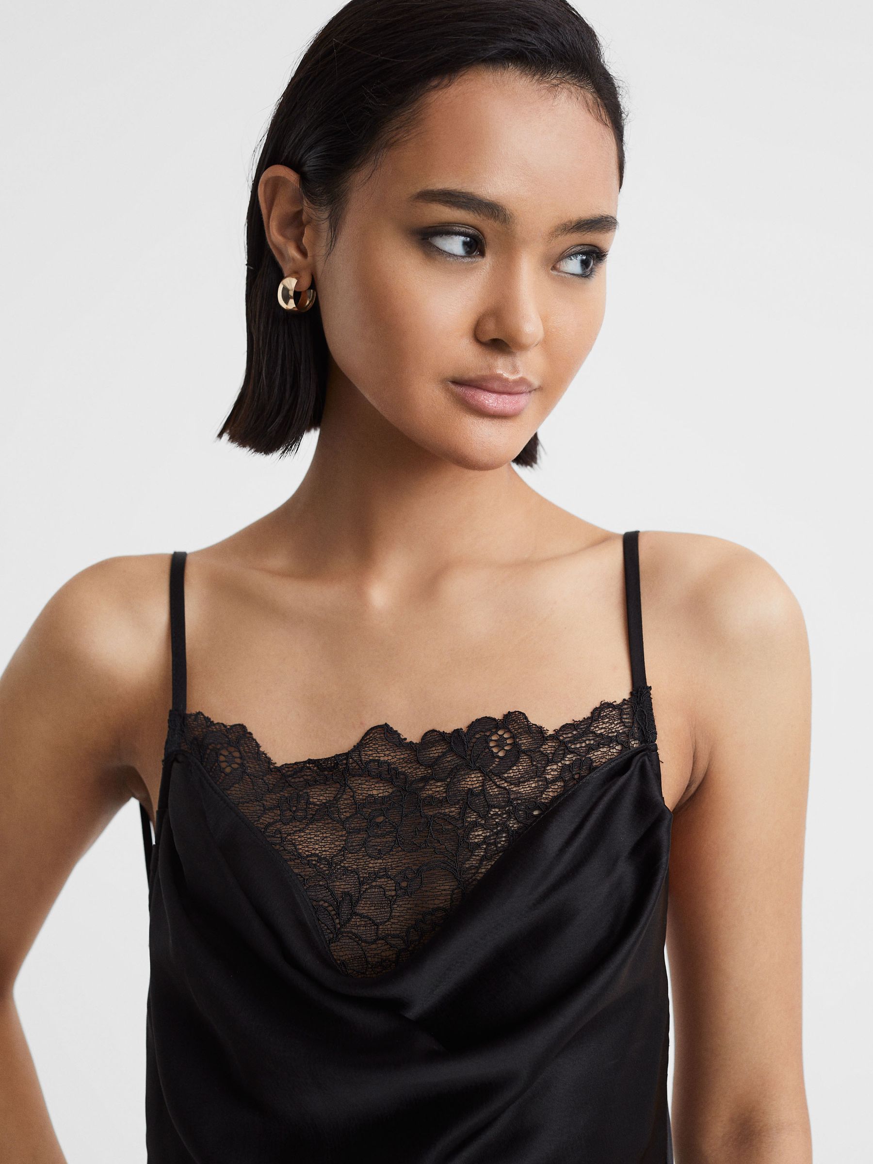 Anna Quan Satin Lace Cowl Neck Maxi Dress in Black - Image 3 of 5