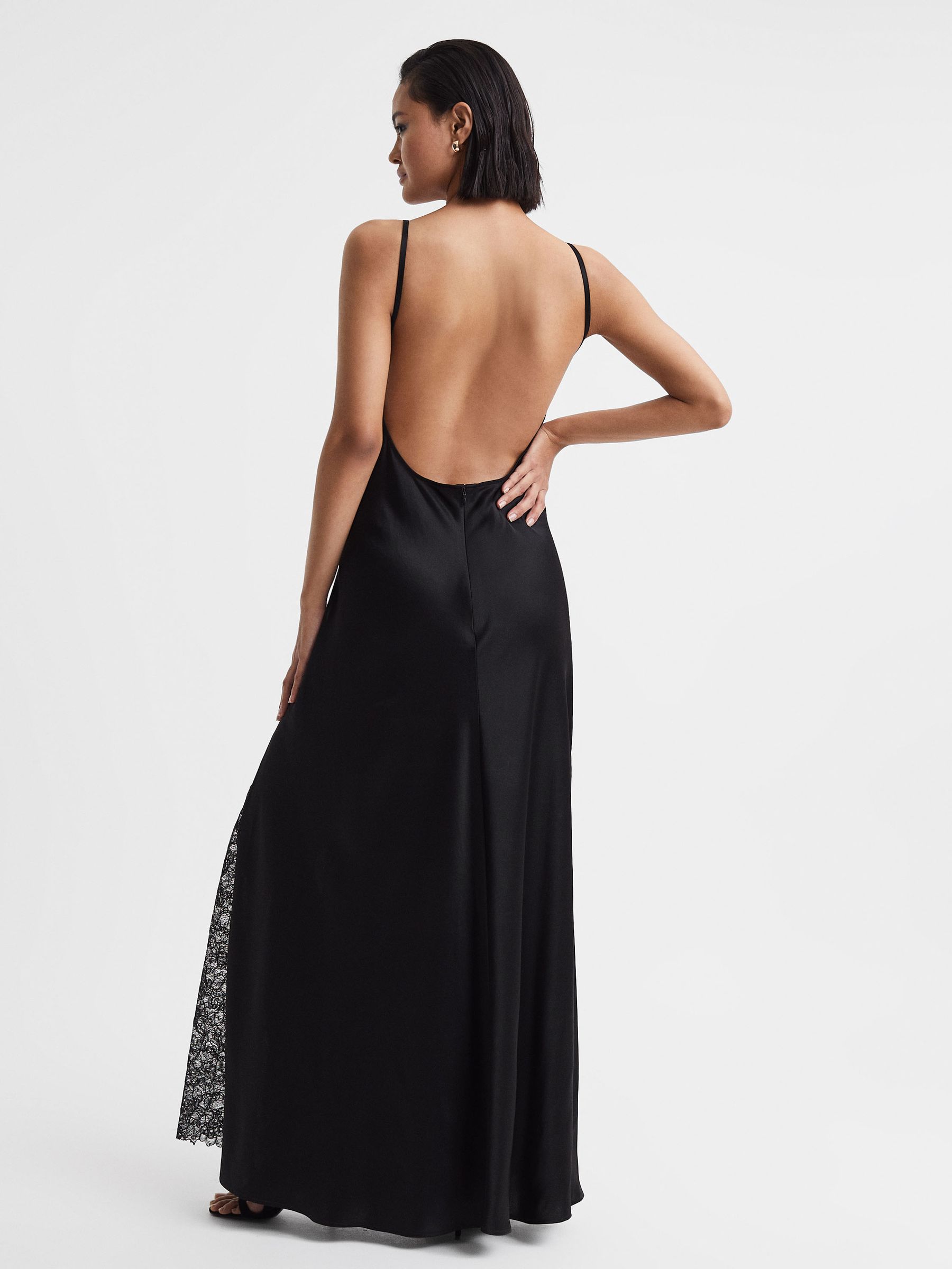 Anna Quan Satin Lace Cowl Neck Maxi Dress in Black - Image 4 of 5