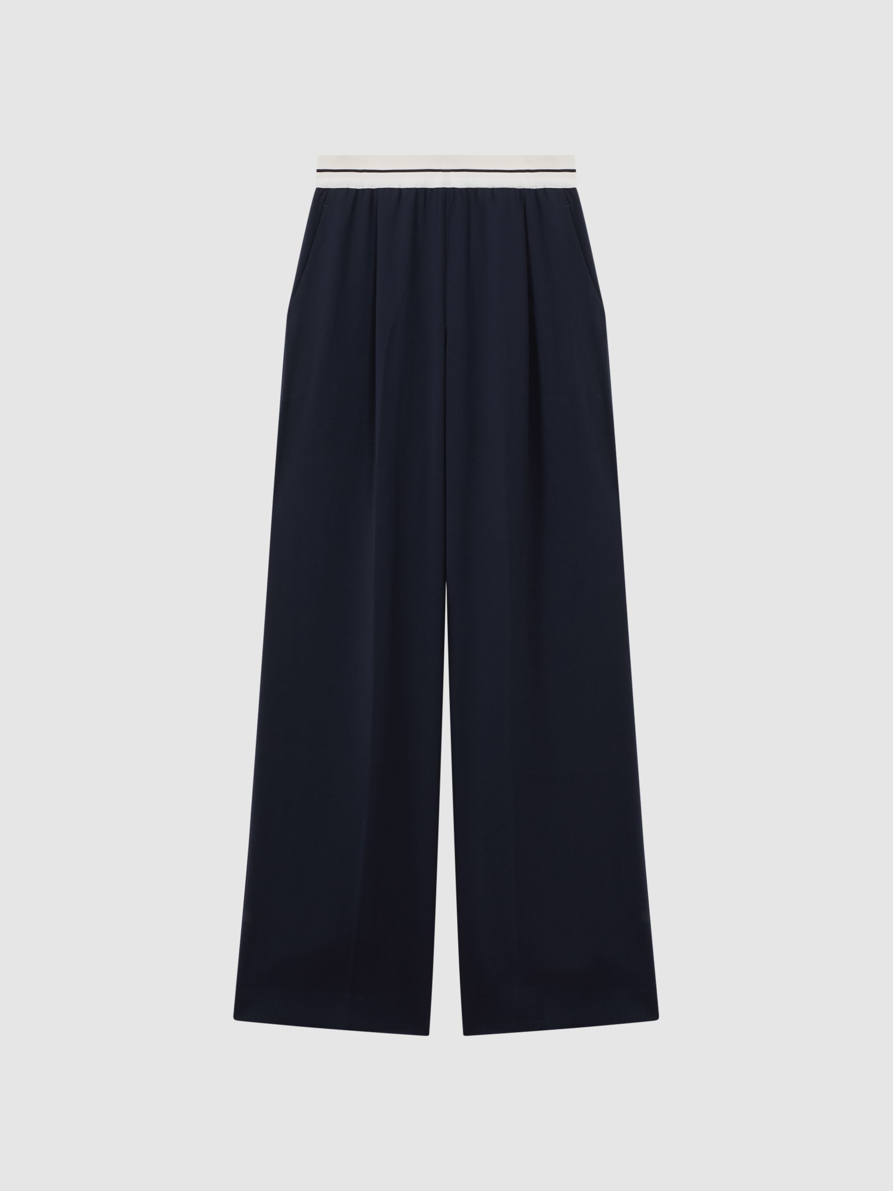 Petite Wide Leg Elasticated Trousers in Navy - Image 2 of 7