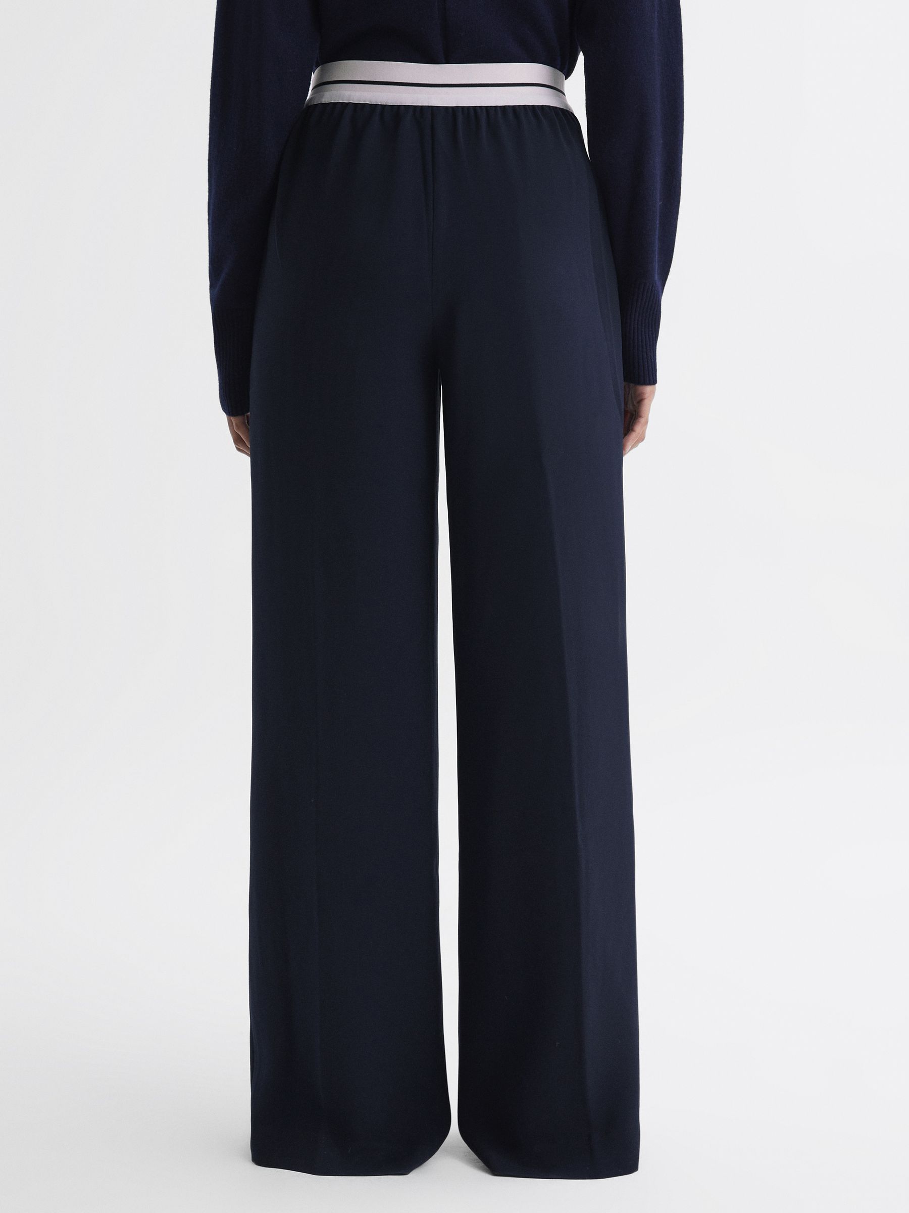 Petite Wide Leg Elasticated Trousers in Navy - Image 5 of 7