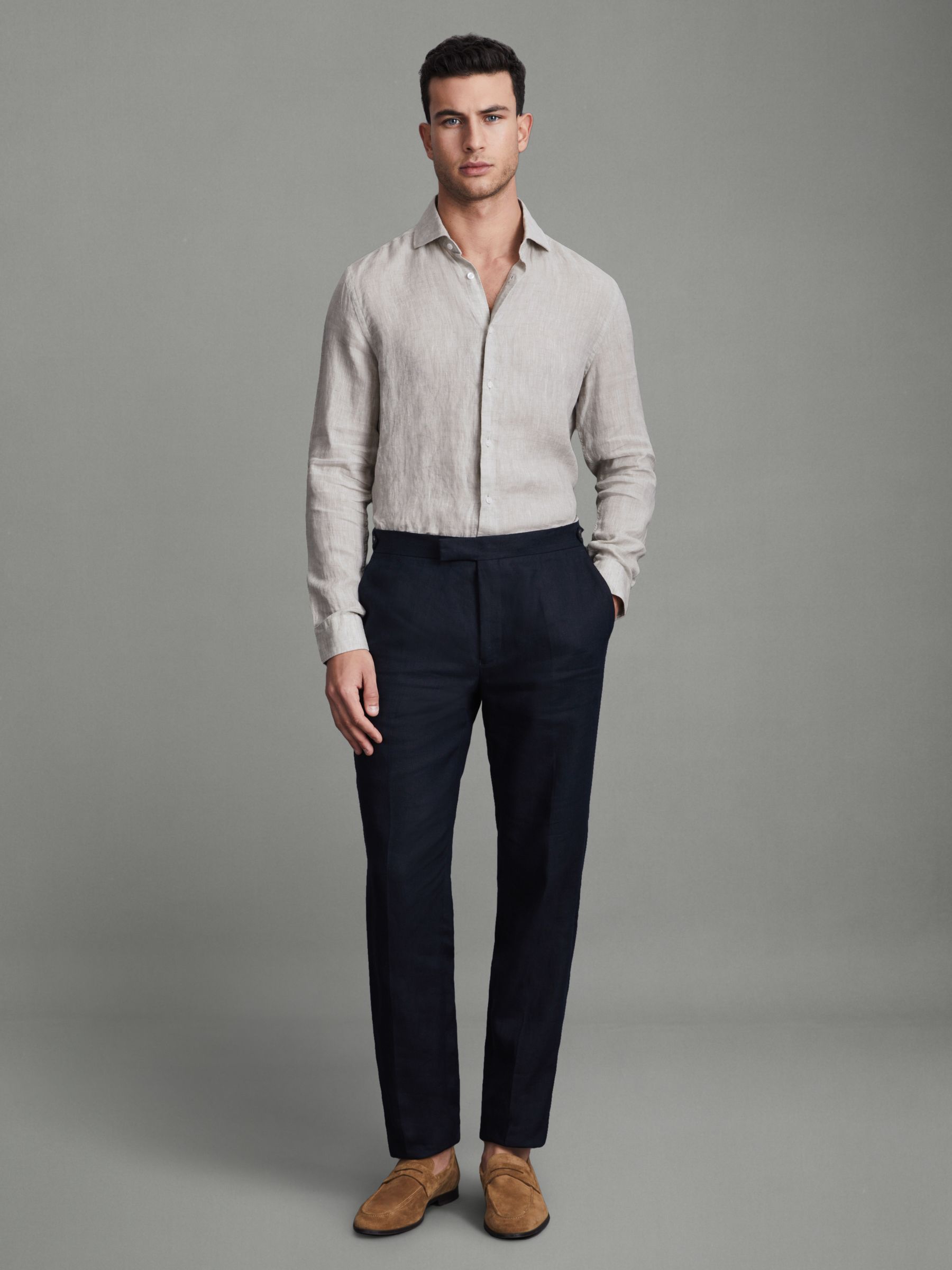 Linen Button-Through Shirt in Stone - Image 3 of 5