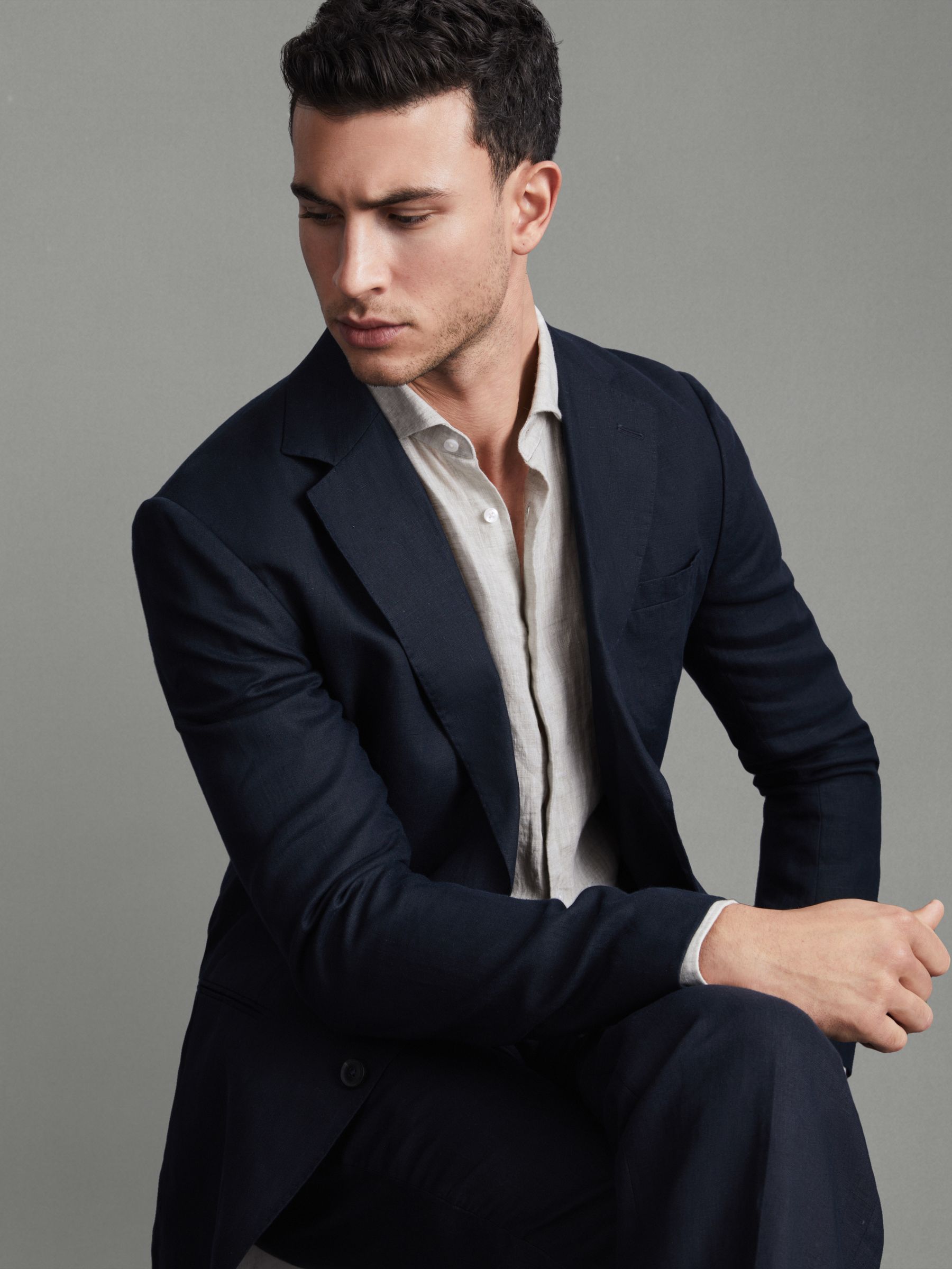 Linen Button-Through Shirt in Stone - Image 4 of 5
