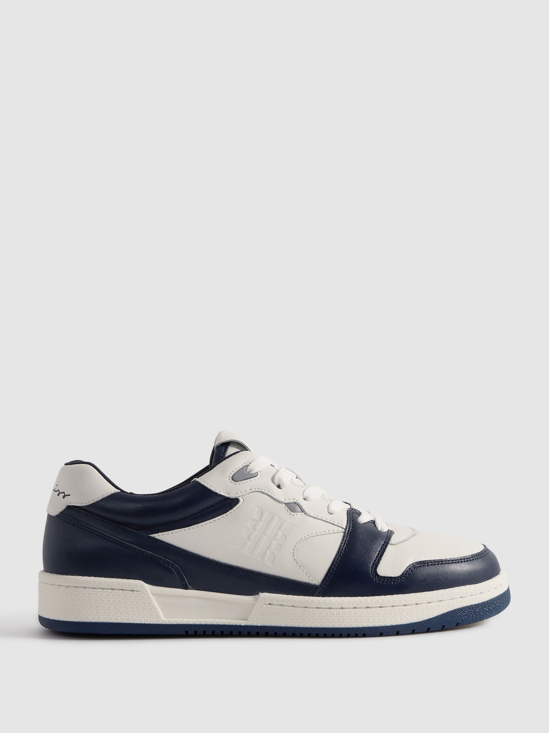 Leather Lace-Up Trainers in Navy/White - Image 1 of 5