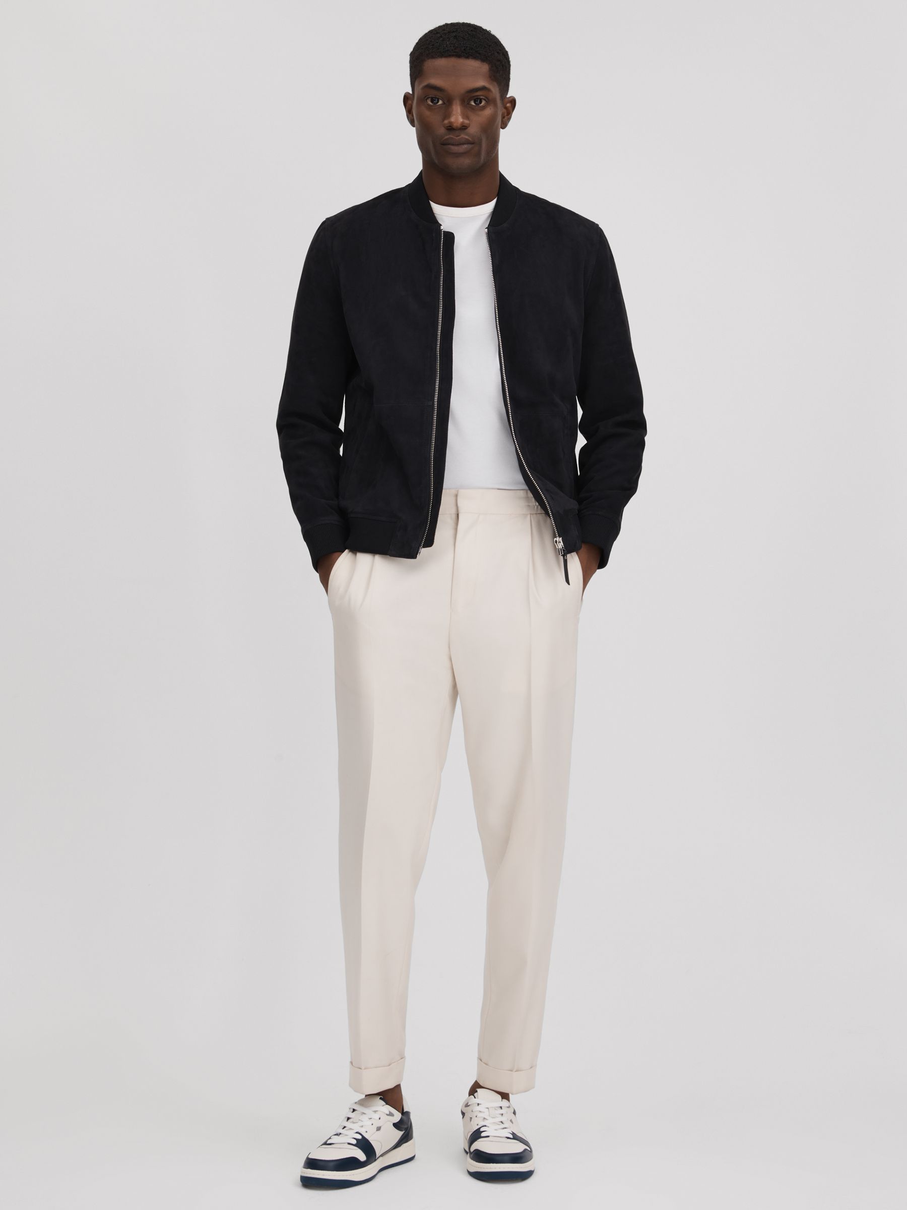 Leather Lace-Up Trainers in Navy/White - Image 2 of 5