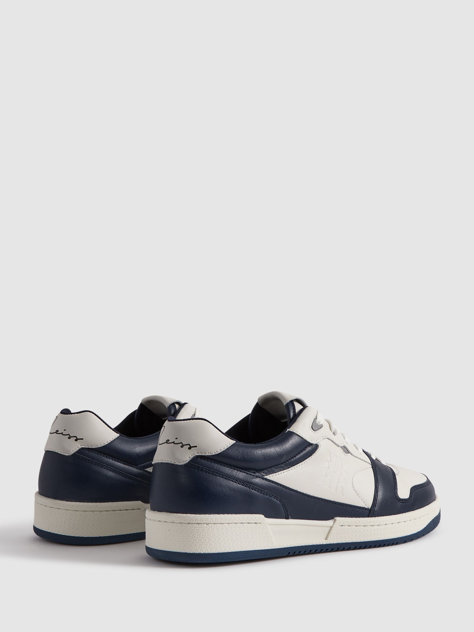 Leather Lace-Up Trainers in Navy/White - Image 4 of 5
