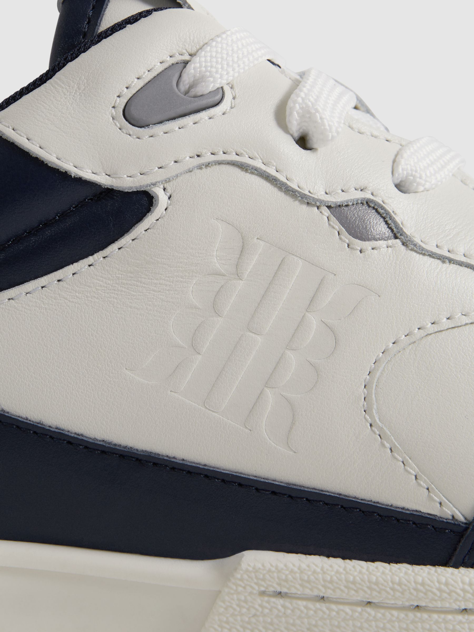Leather Lace-Up Trainers in Navy/White - Image 5 of 5