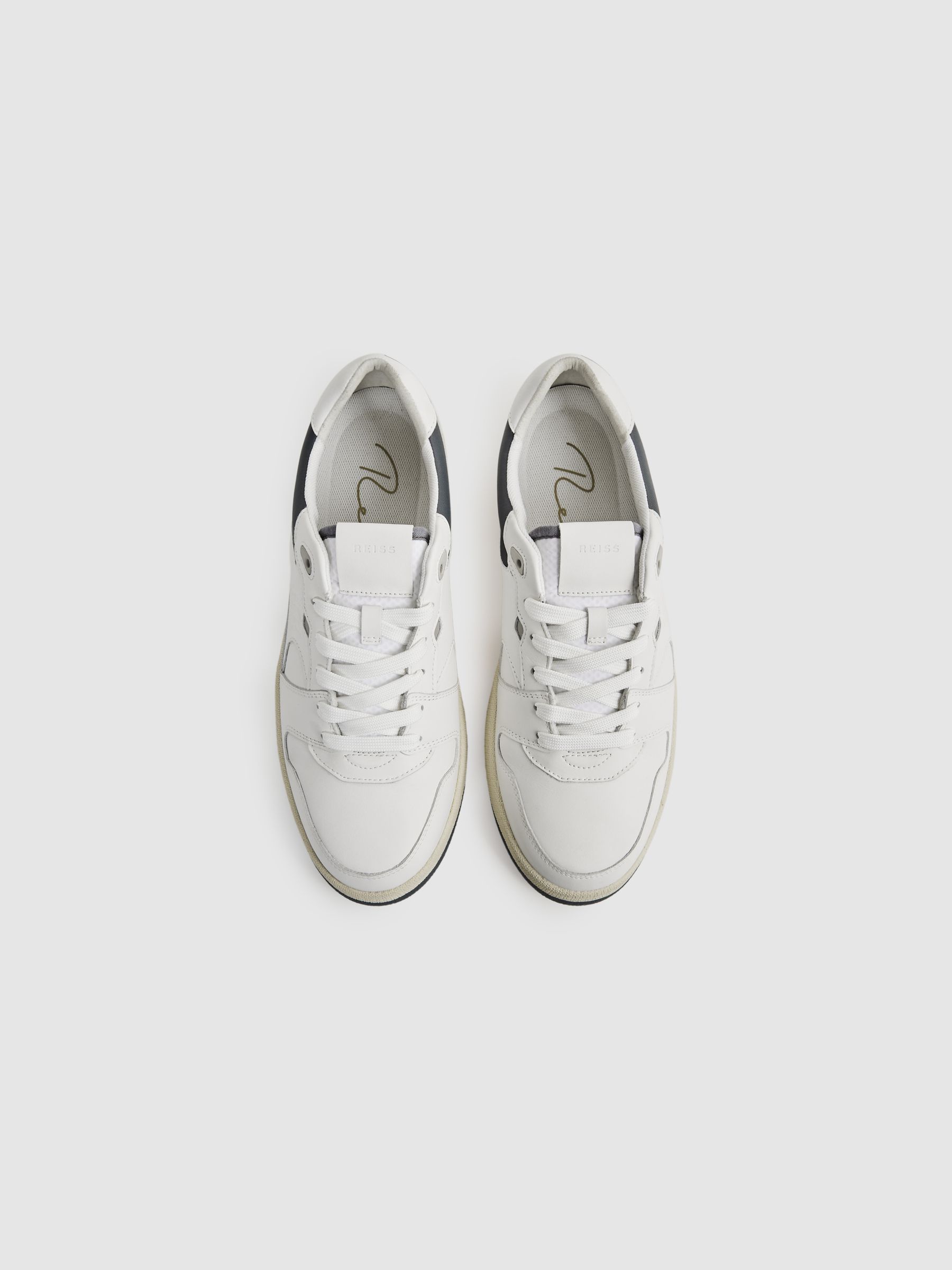 Leather Lace-Up Trainers in White - Image 3 of 5
