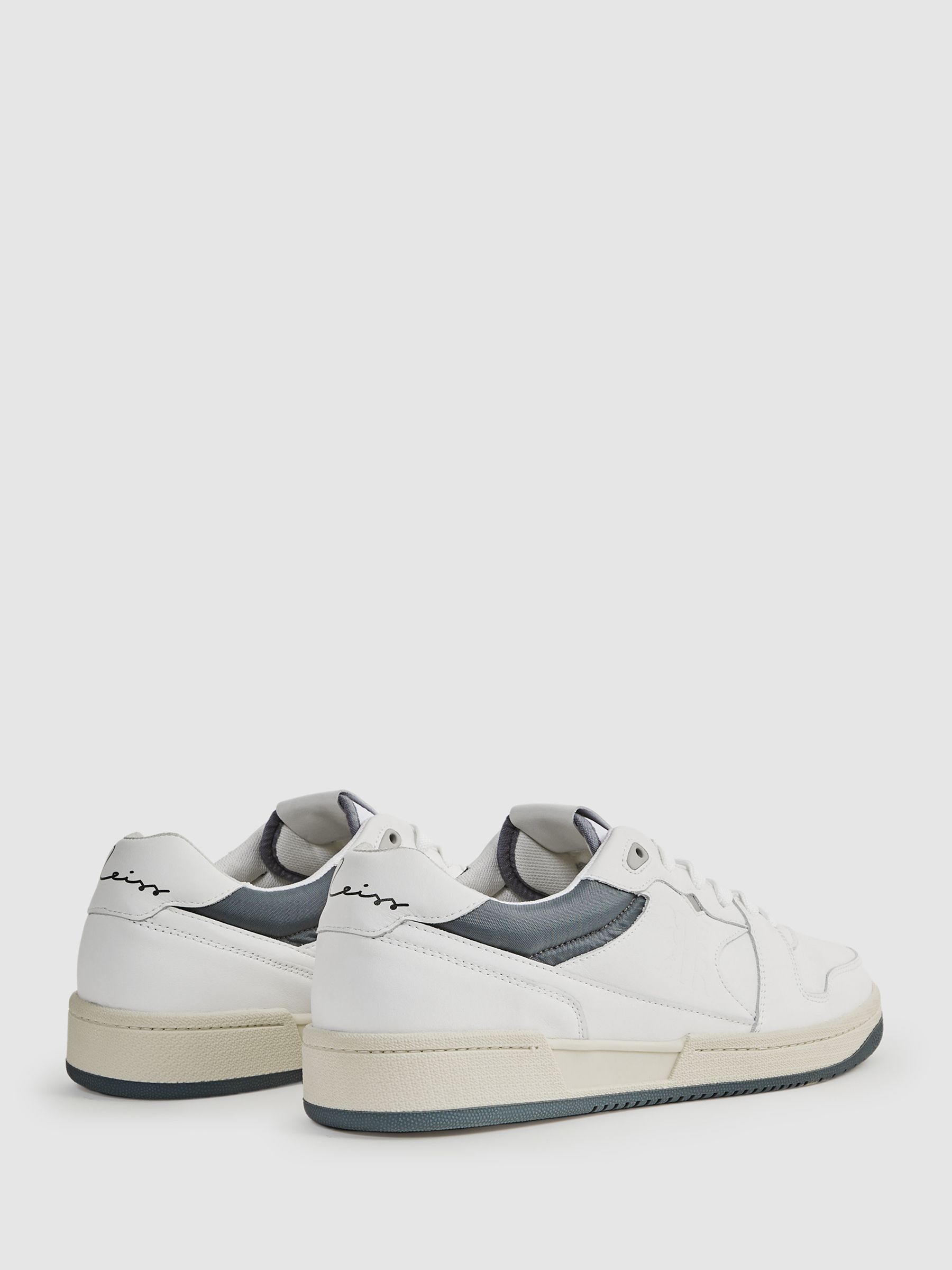 Leather Lace-Up Trainers in White - Image 4 of 5
