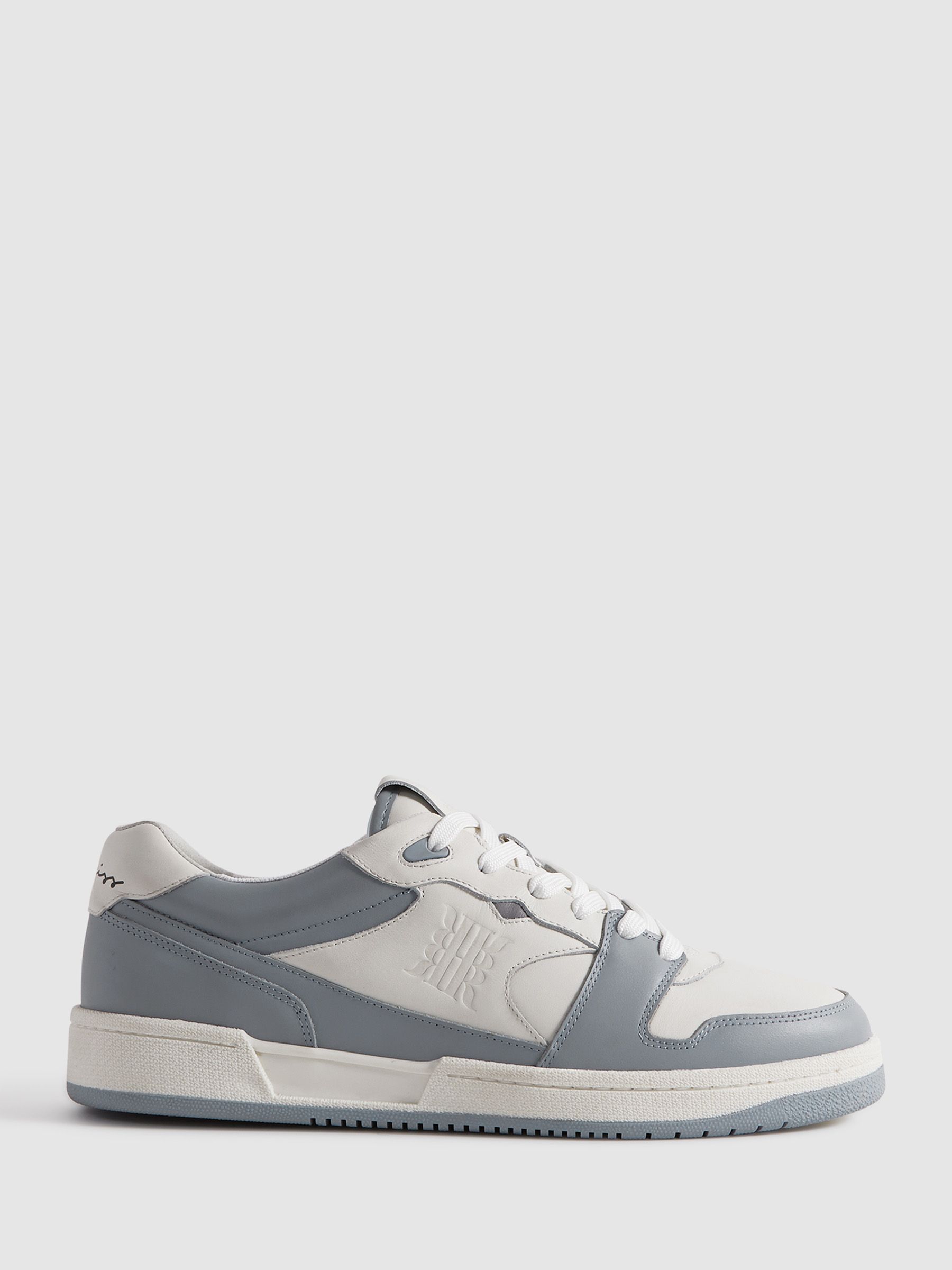 Leather Lace-Up Trainers in White/Blue - Image 1 of 5