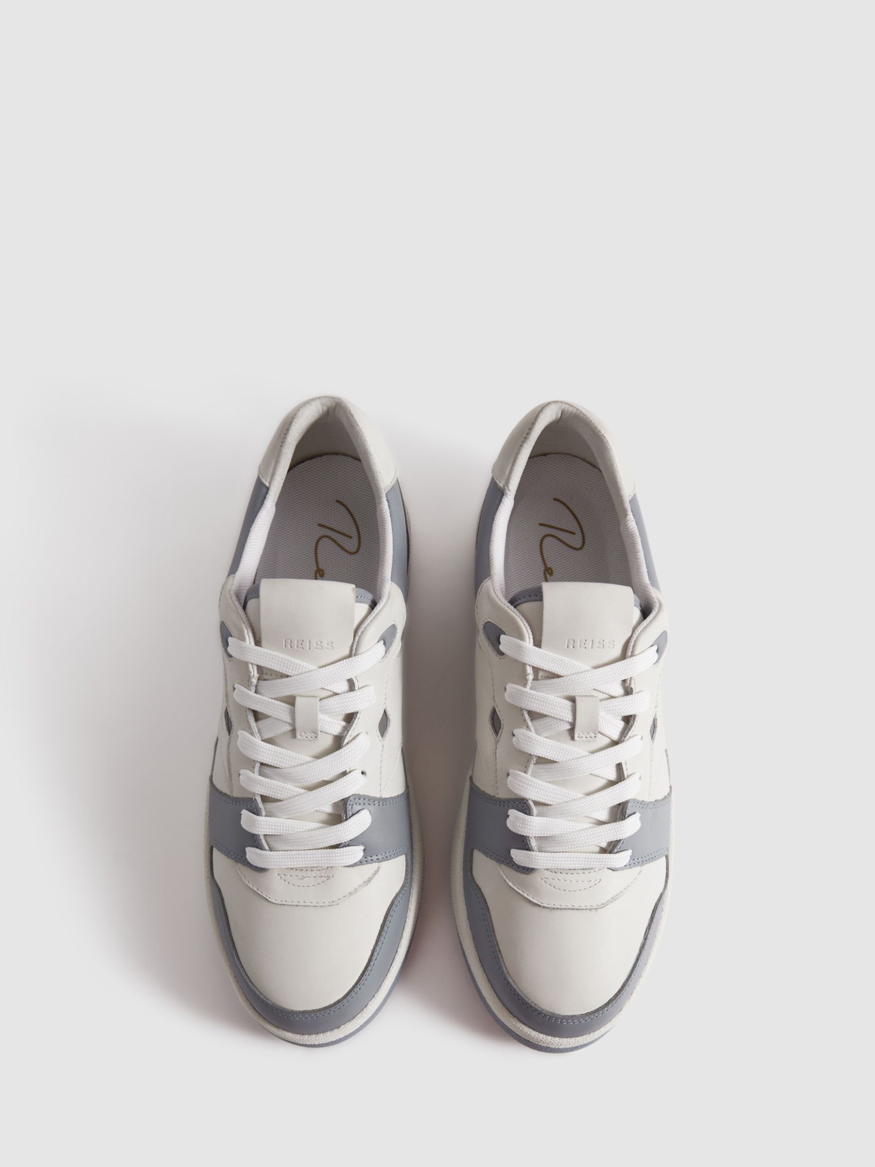 Leather Lace-Up Trainers in White/Blue - Image 3 of 5