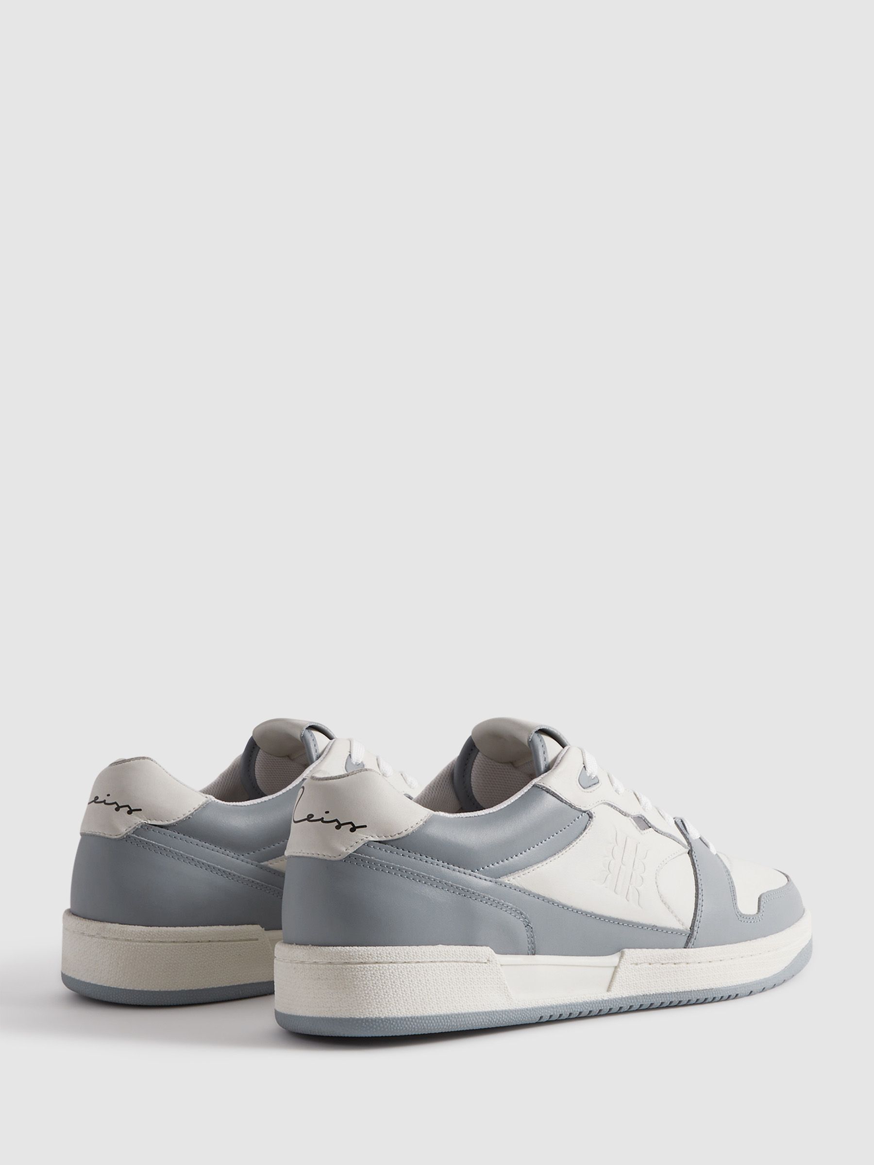 Leather Lace-Up Trainers in White/Blue - Image 4 of 5