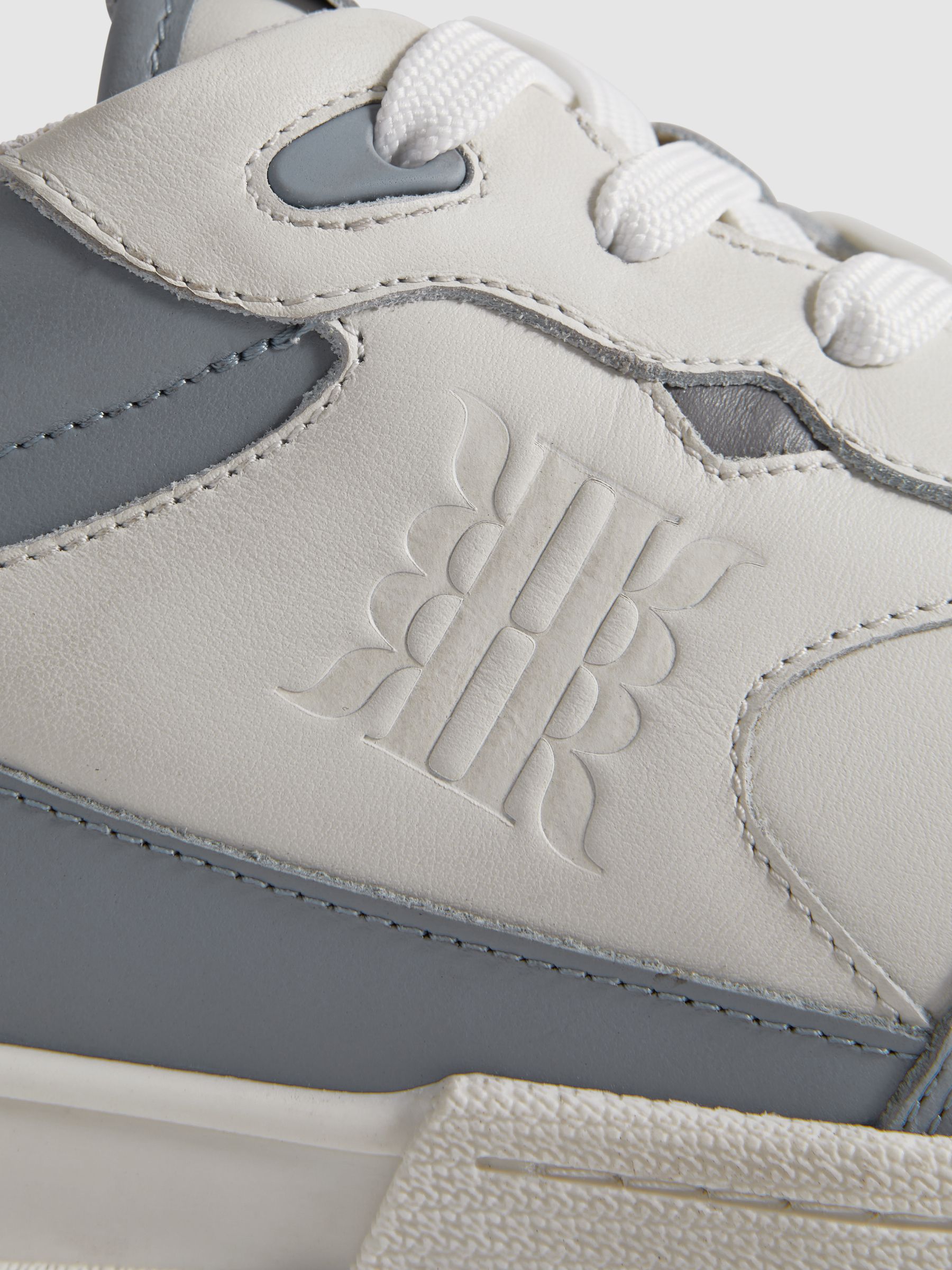 Leather Lace-Up Trainers in White/Blue - Image 5 of 5