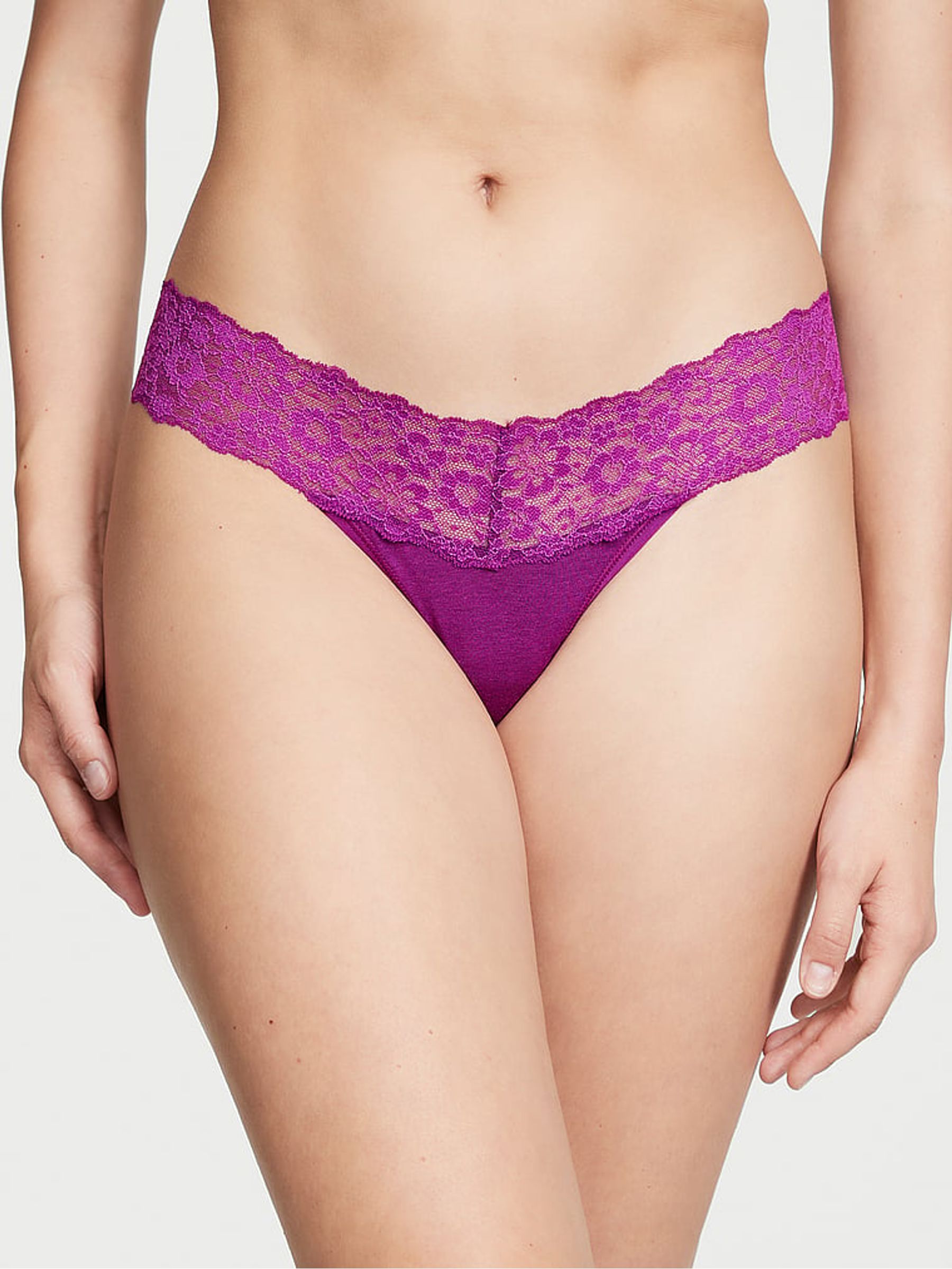 Beach Plum Purple Posey Lace Waist Thong Knickers - Image 1 of 1